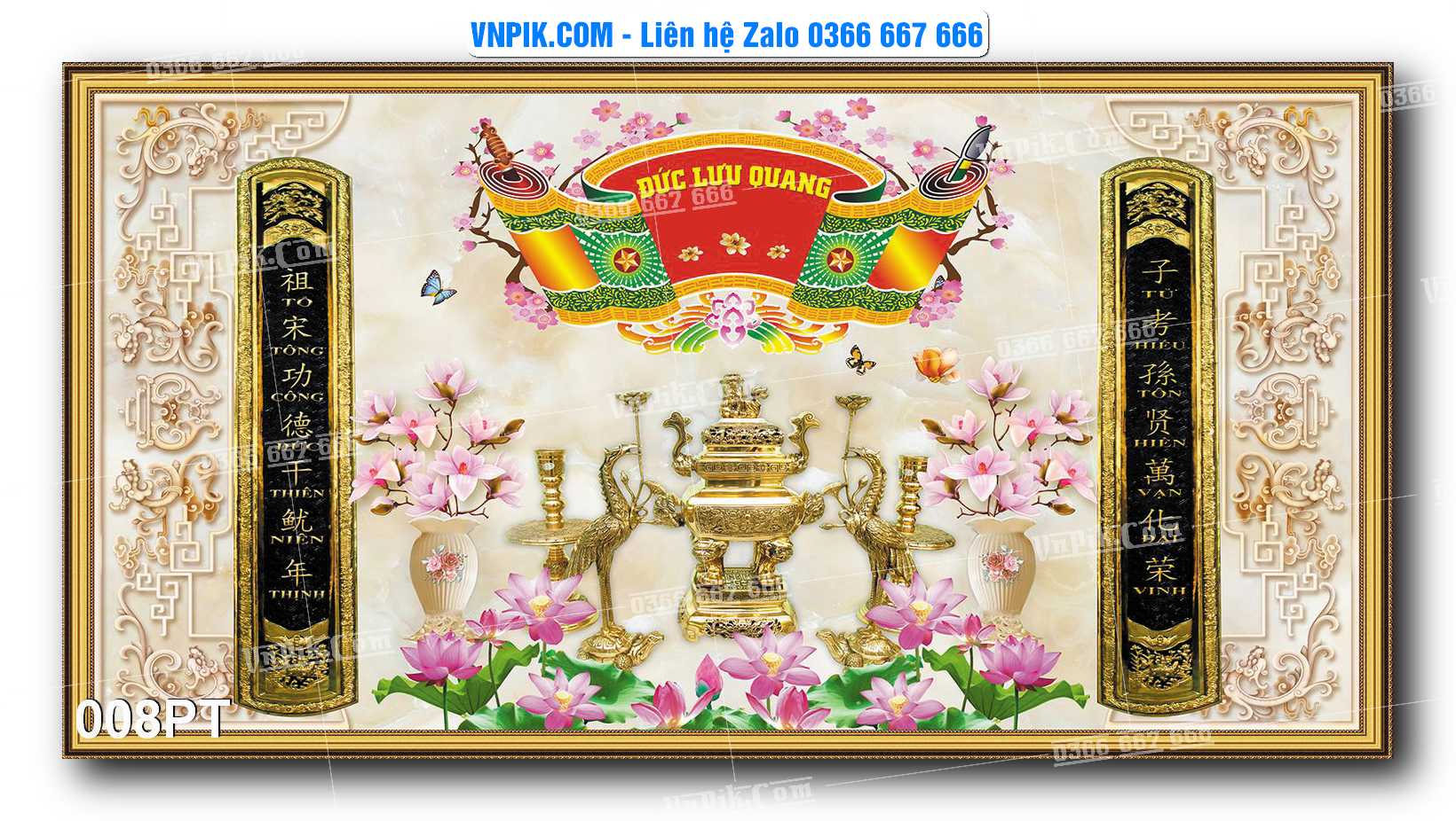 Tranh dán phòng thờ, bàn thờ, tranh mâm ngũ quả mẫu số 008PT