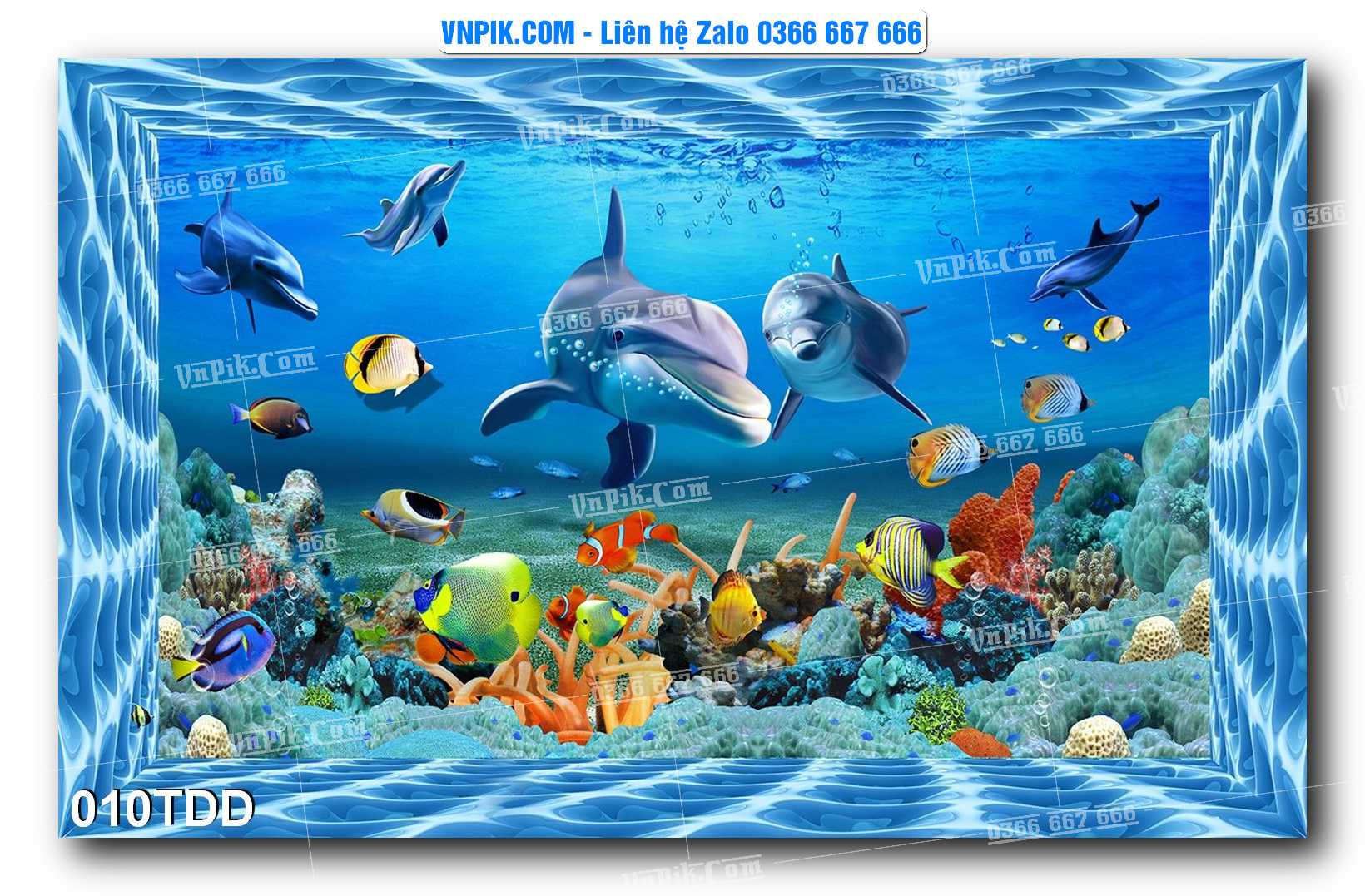Tranh đại dương – cá heo 3D – tranh bể cá 010TDD