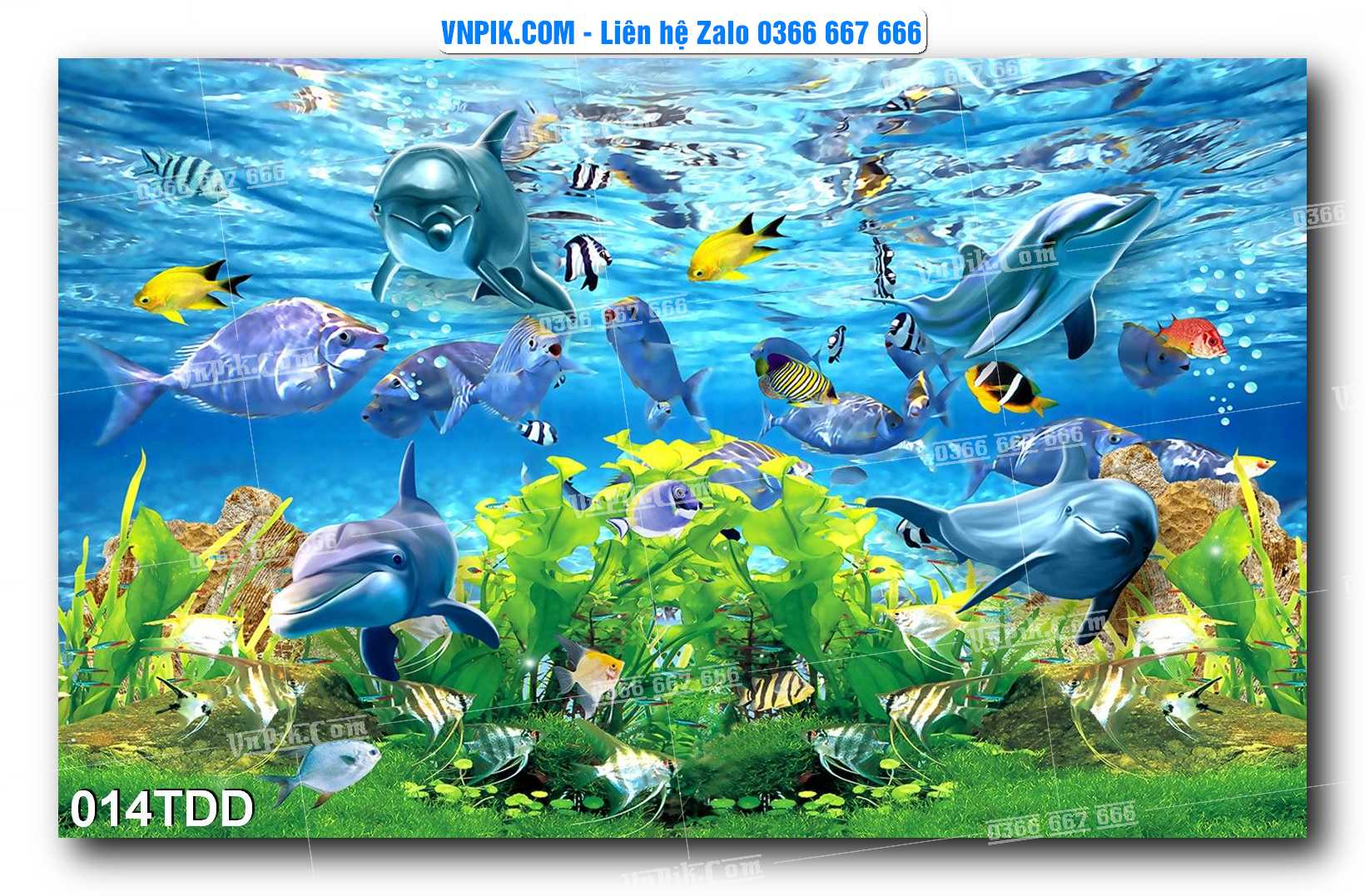 Tranh đại dương – cá heo 3D – tranh bể cá 014TDD