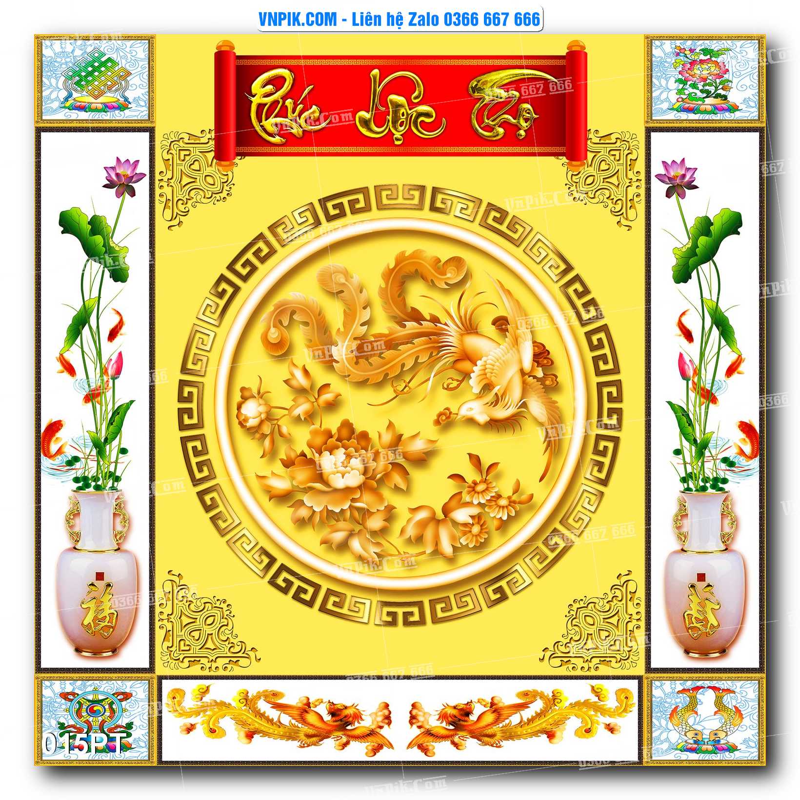 Tranh dán phòng thờ, bàn thờ, tranh mâm ngũ quả mẫu số 015PT