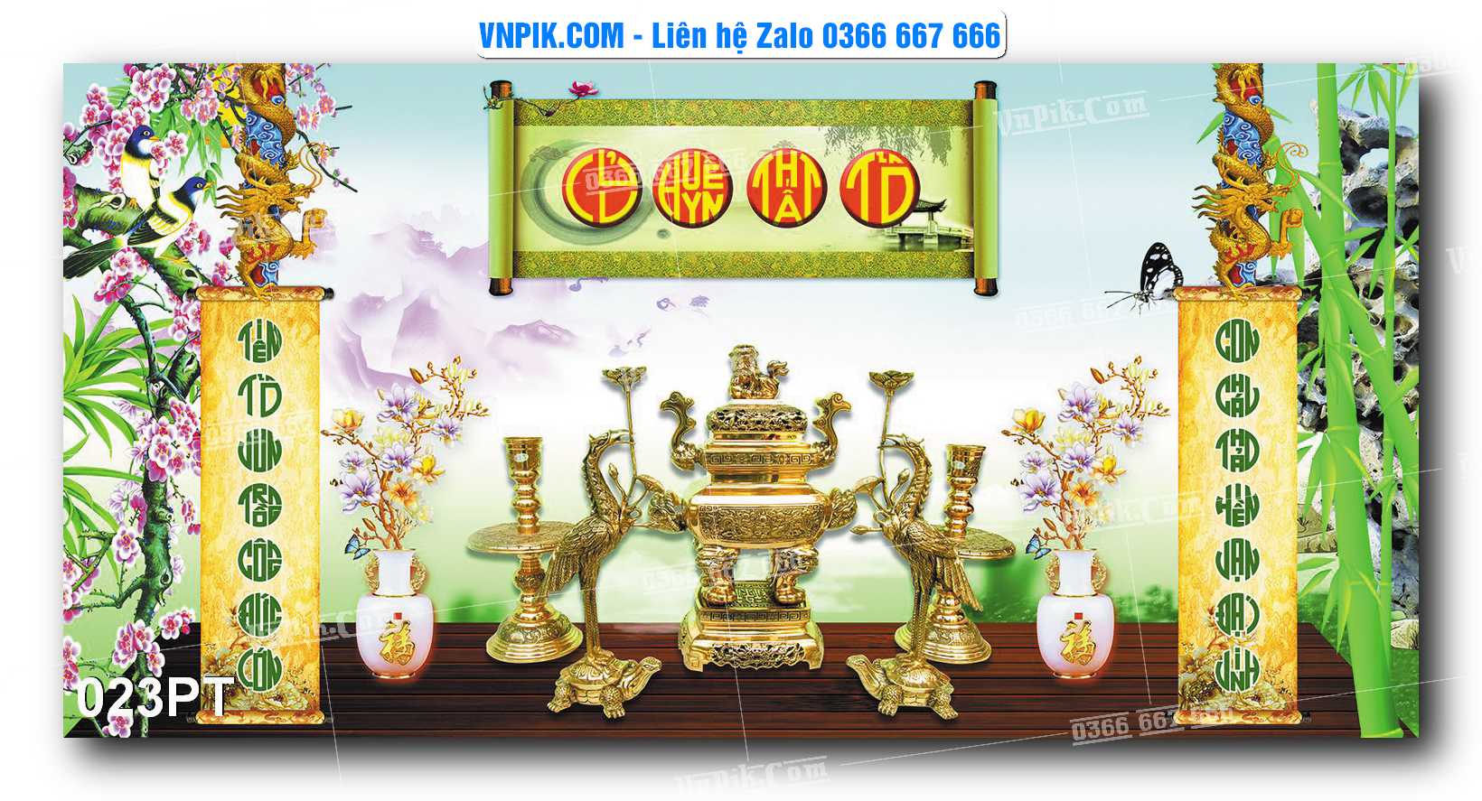 Tranh dán phòng thờ, bàn thờ, tranh mâm ngũ quả mẫu số 023PT