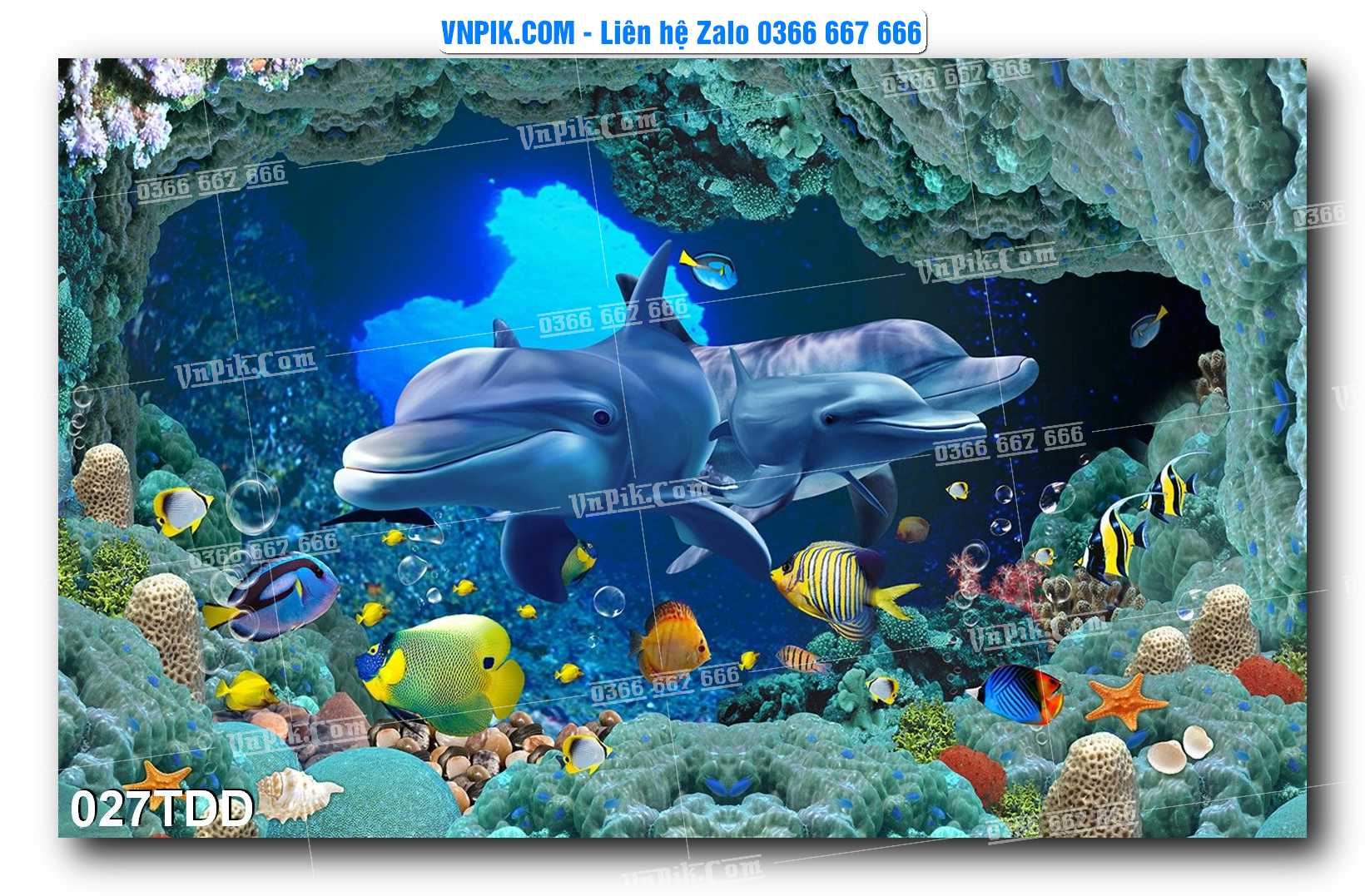 Tranh đại dương – cá heo 3D – tranh bể cá 027TDD