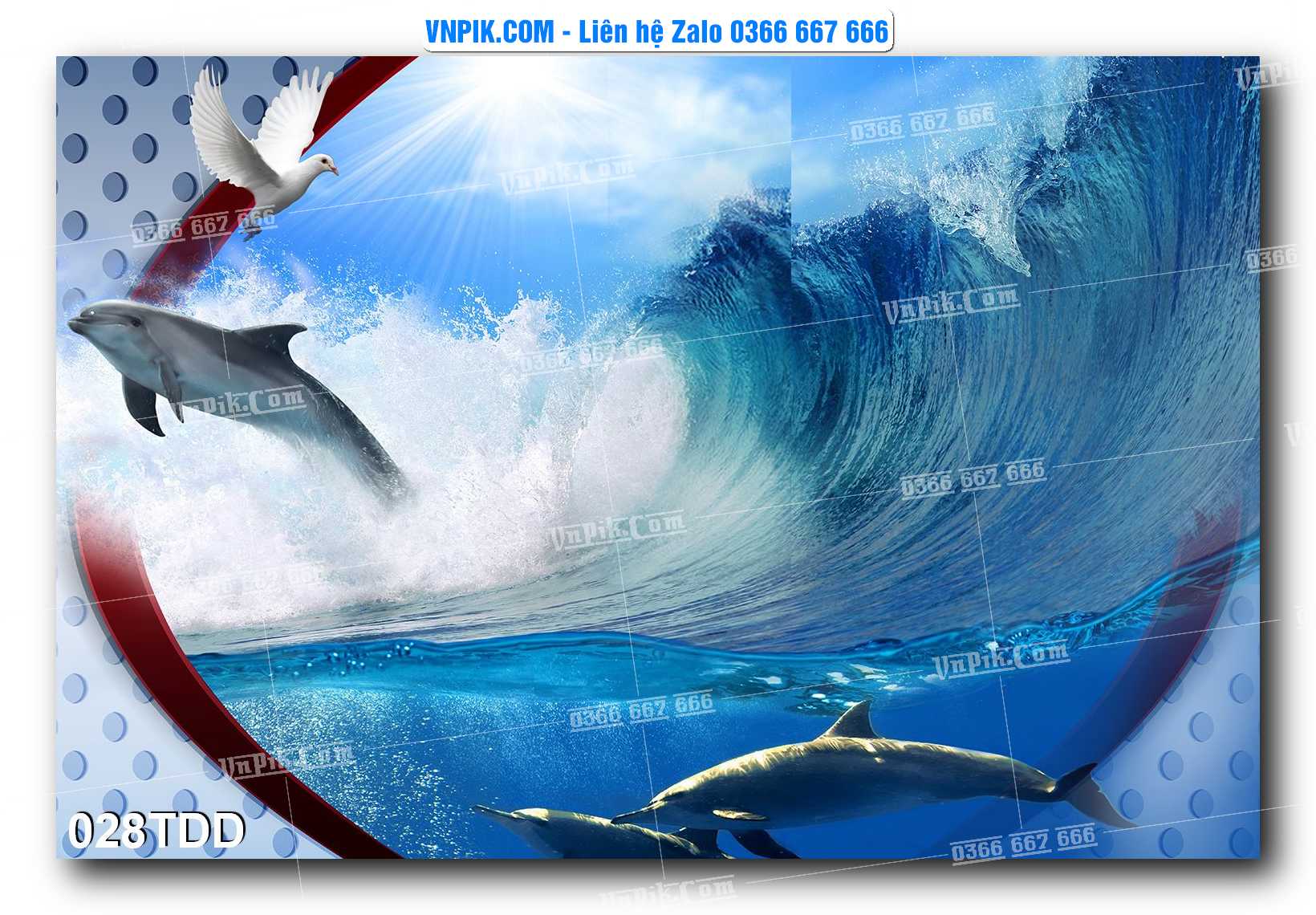 Tranh đại dương – cá heo 3D – tranh bể cá 028TDD