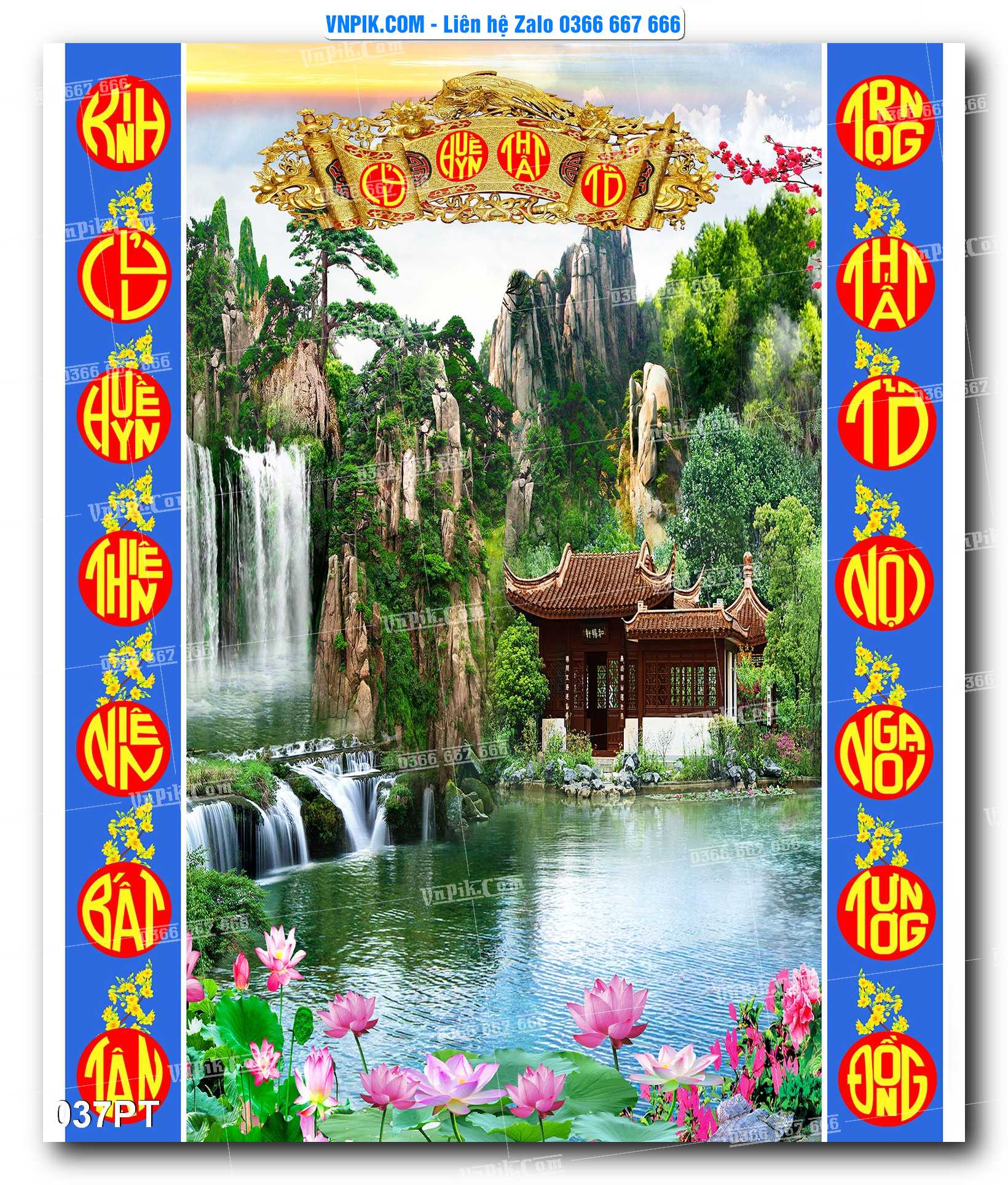 Tranh dán phòng thờ, bàn thờ, tranh mâm ngũ quả mẫu số 037PT