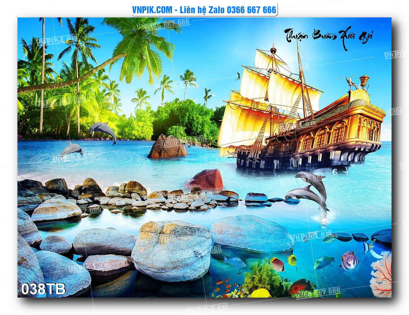 Tranh thuận buồm xuôi gió file PSD mẫu 038TB