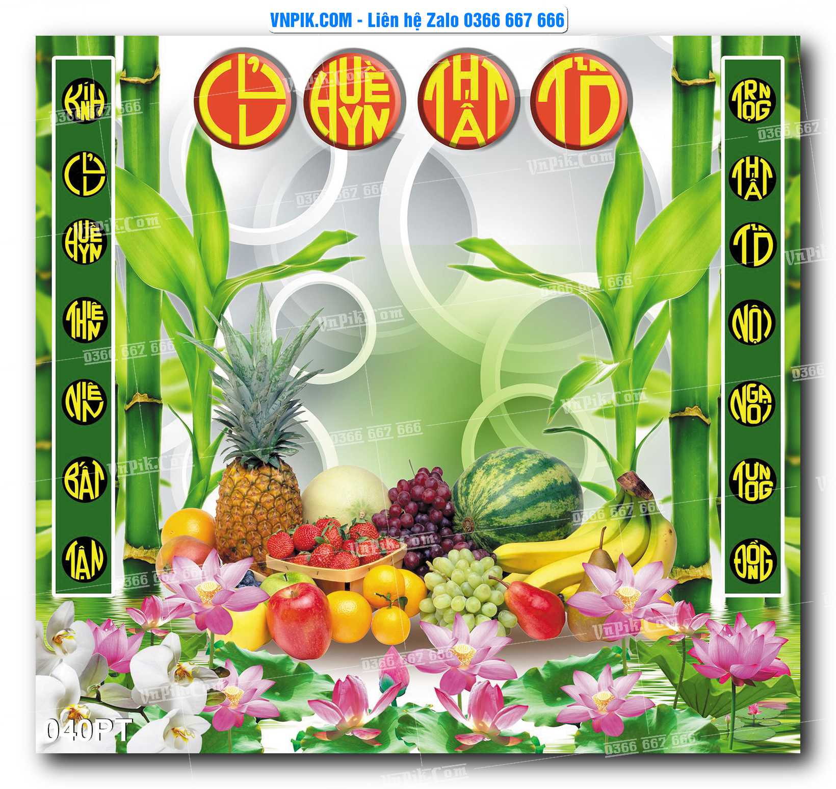Tranh dán phòng thờ, bàn thờ, tranh mâm ngũ quả mẫu số 040PT