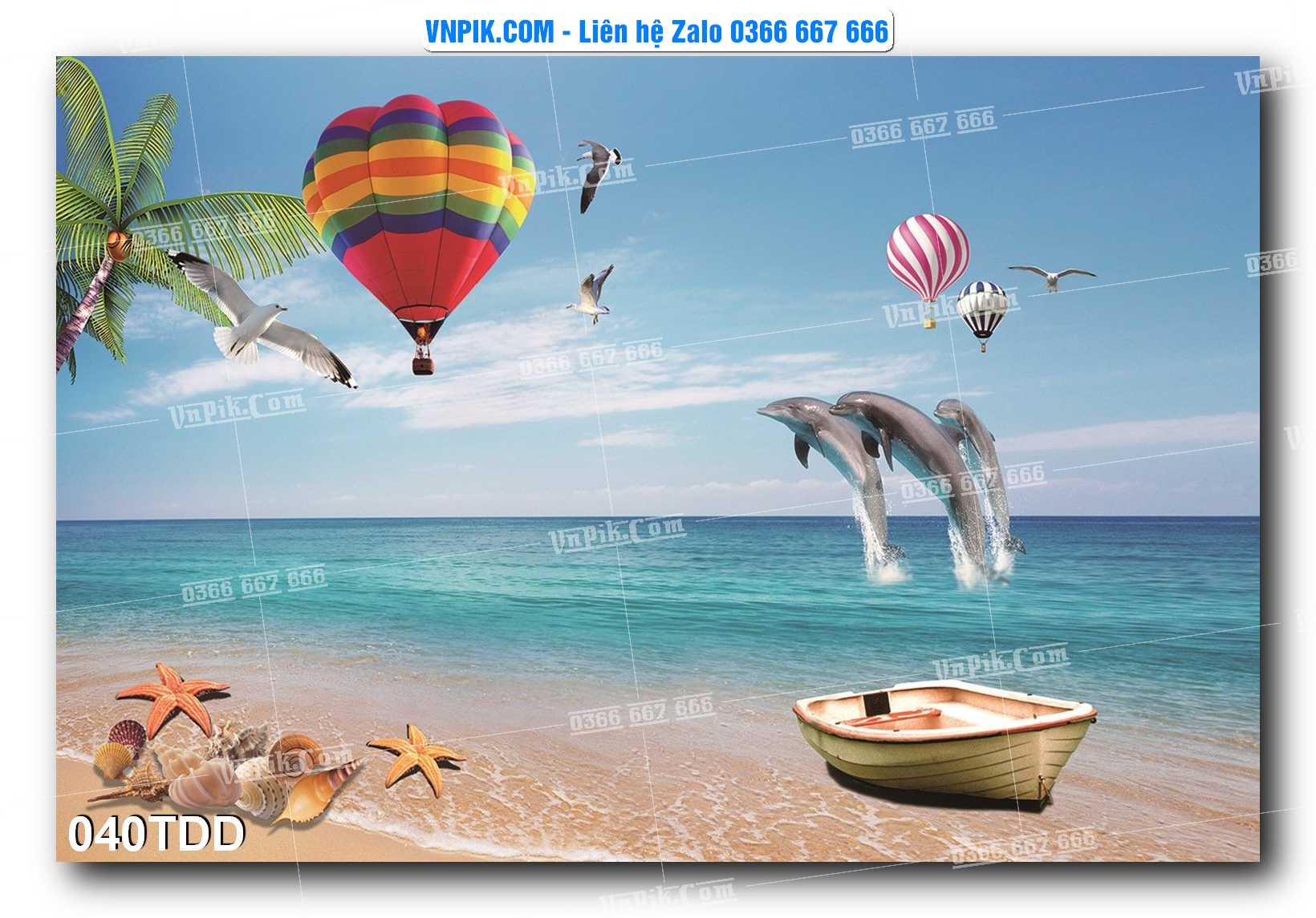 Tranh đại dương – cá heo 3D – tranh bể cá 040TDD