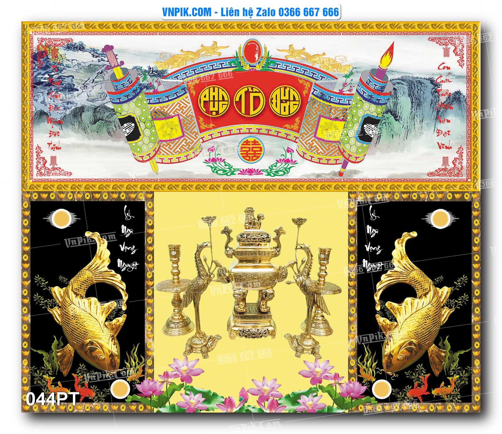 Tranh dán phòng thờ, bàn thờ, tranh mâm ngũ quả mẫu số 044PT