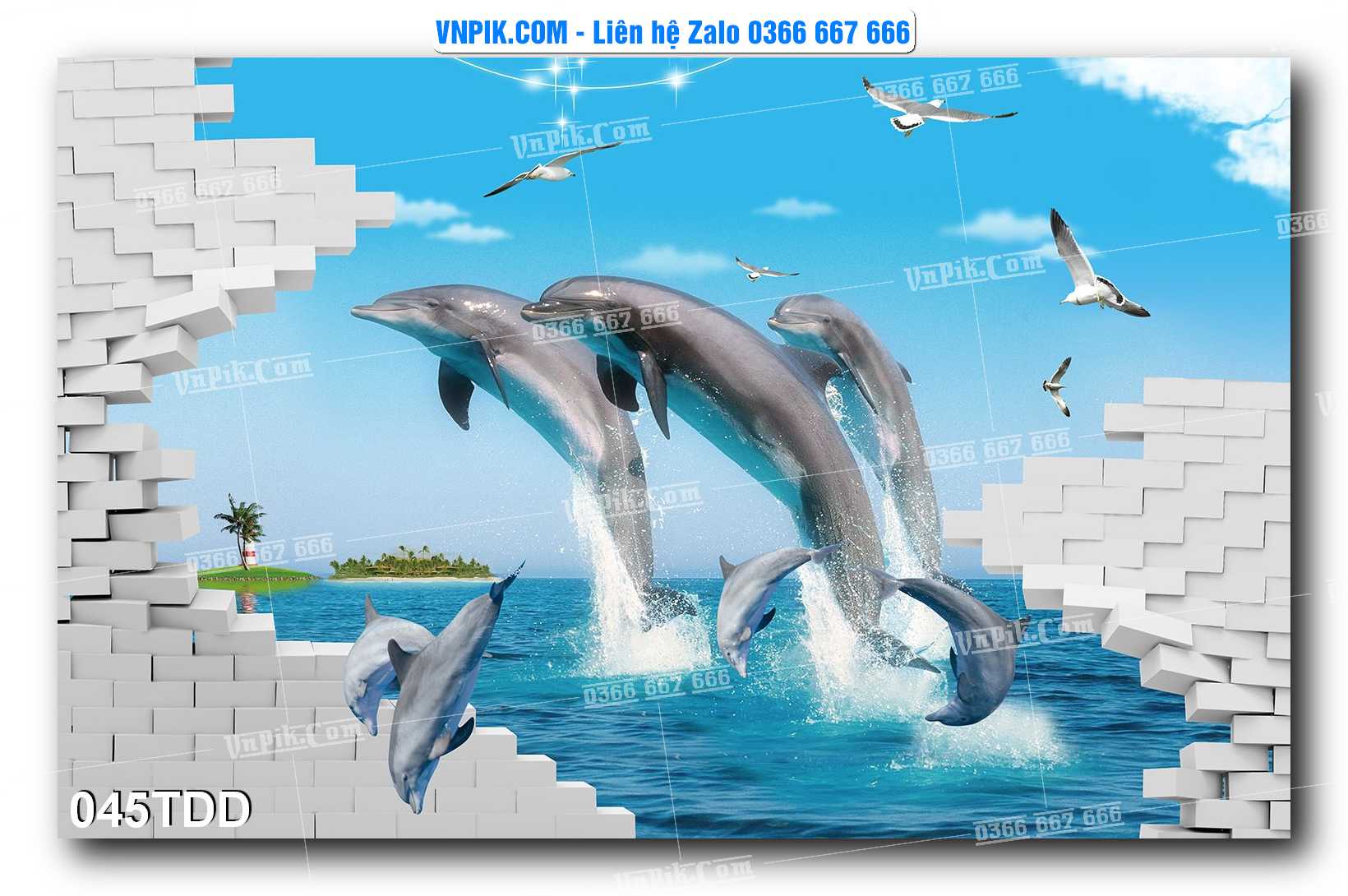 Tranh đại dương – cá heo 3D – tranh bể cá 045TDD