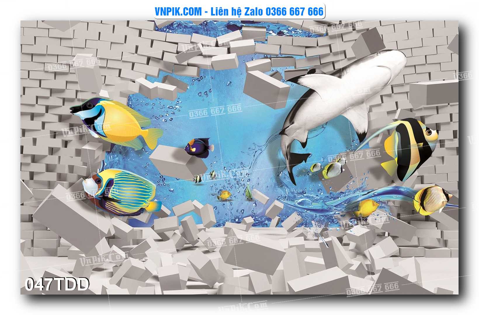 Tranh đại dương – cá heo 3D – tranh bể cá 047TDD