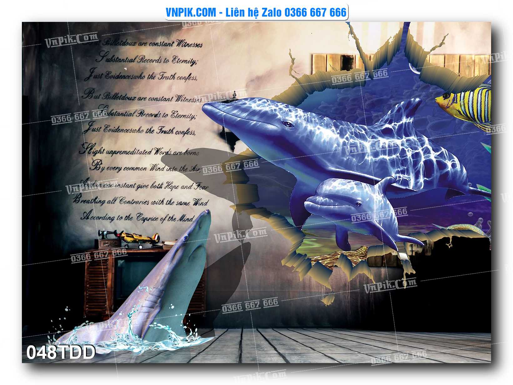 Tranh đại dương – cá heo 3D – tranh bể cá 048TDD