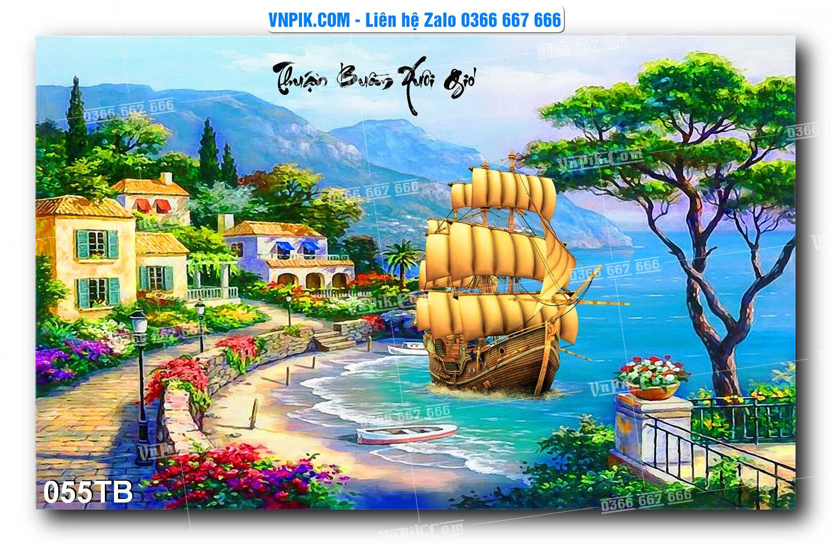 Tranh thuận buồm xuôi gió file PSD mẫu 055TB