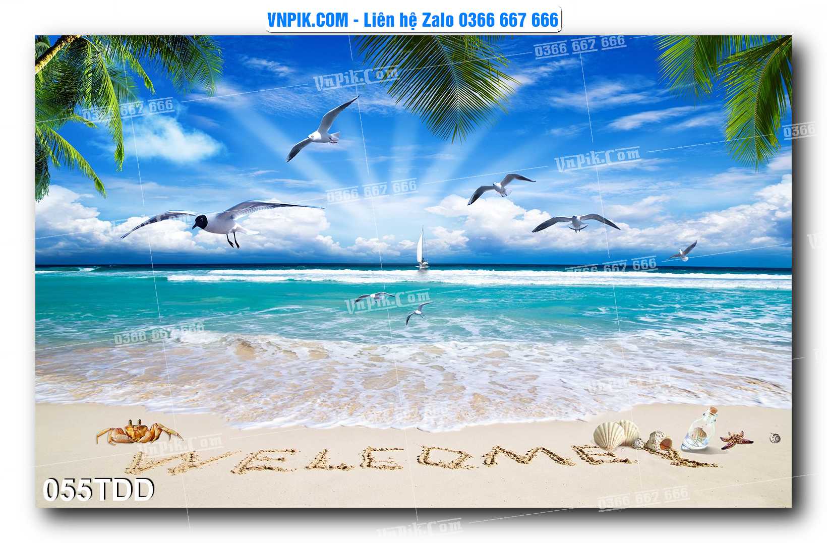 Tranh đại dương – cá heo 3D – tranh bể cá 055TDD