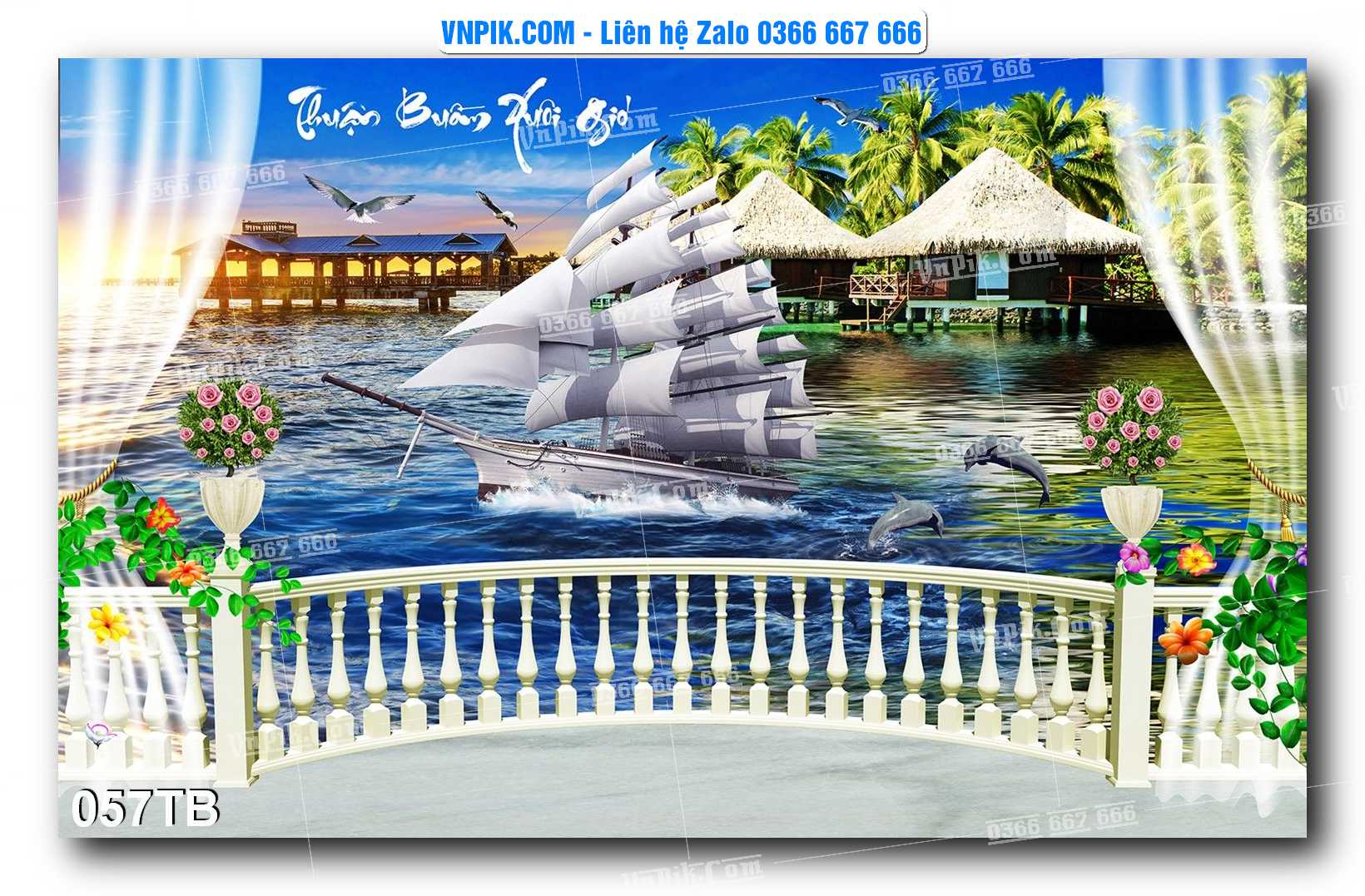 Tranh thuận buồm xuôi gió file PSD mẫu 057TB