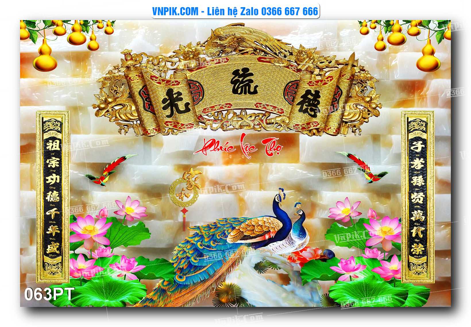 Tranh dán phòng thờ, bàn thờ, tranh mâm ngũ quả mẫu số 063PT