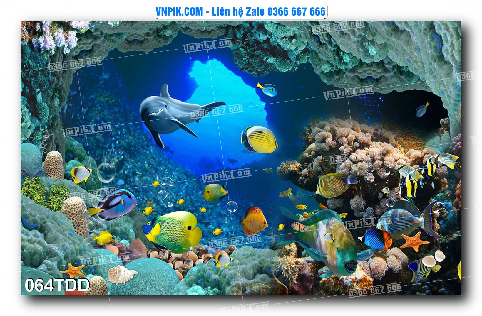 Tranh đại dương – cá heo 3D – tranh bể cá 064TDD
