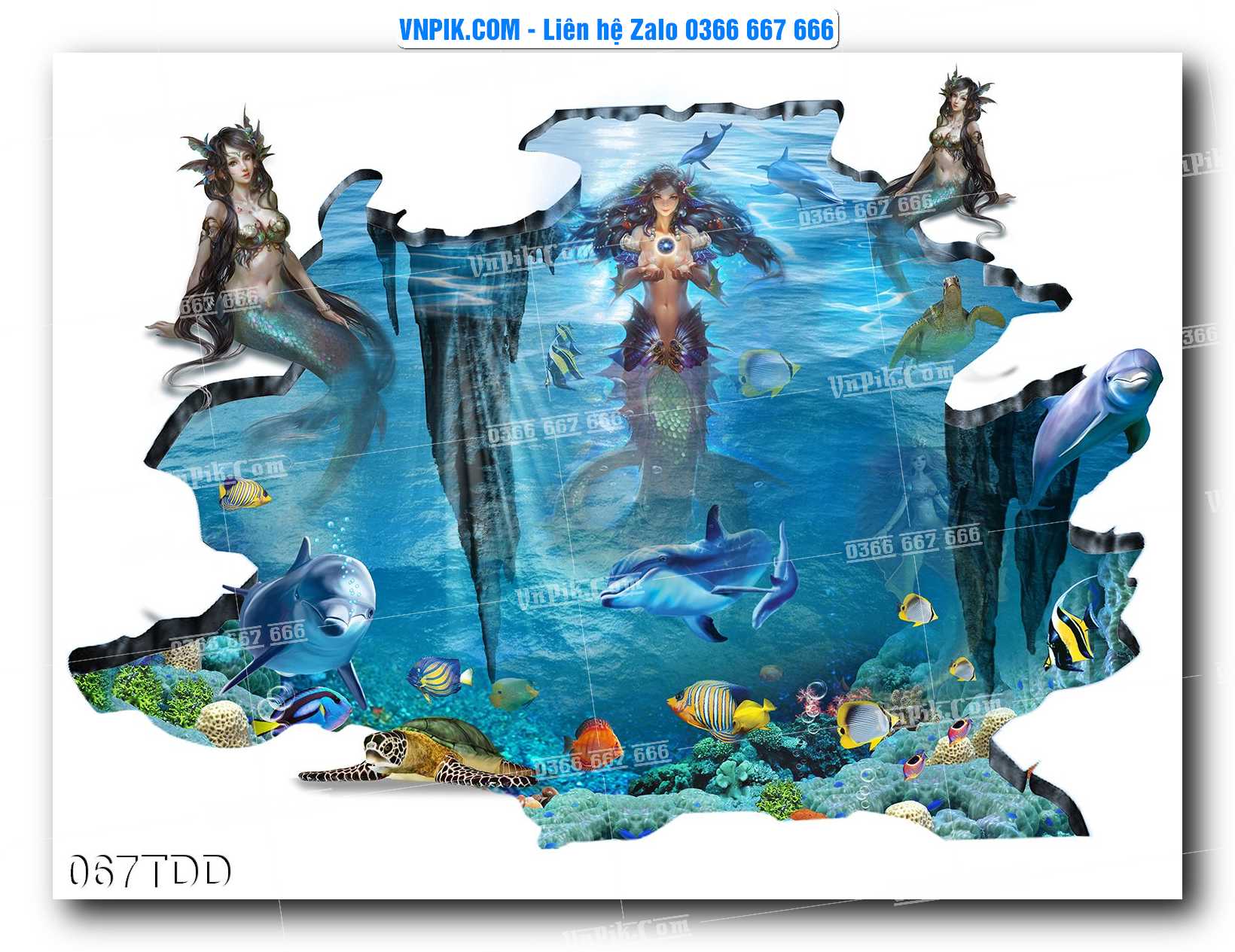 Tranh đại dương – cá heo 3D – tranh bể cá 067TDD
