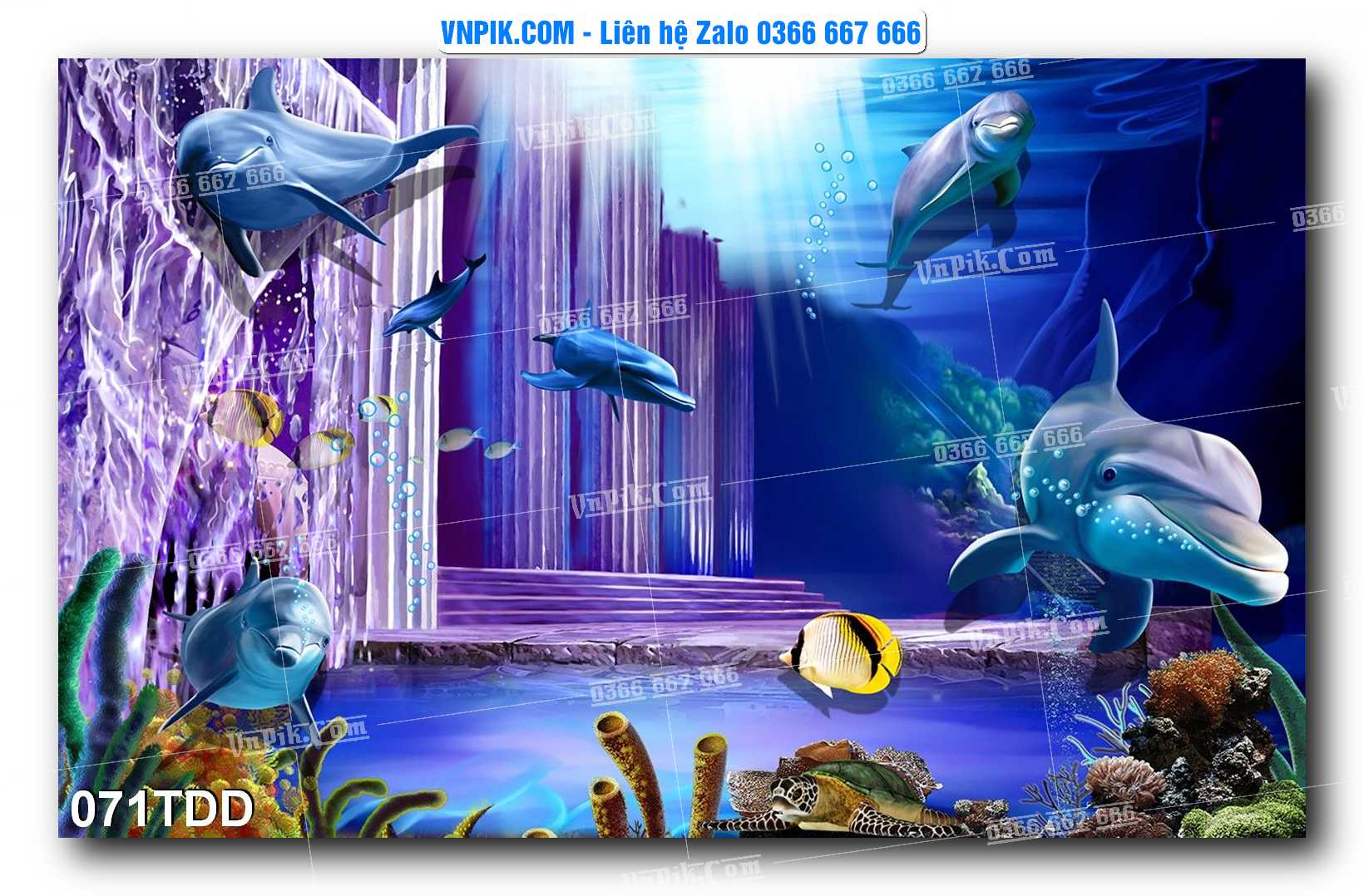 Tranh đại dương – cá heo 3D – tranh bể cá 071TDD