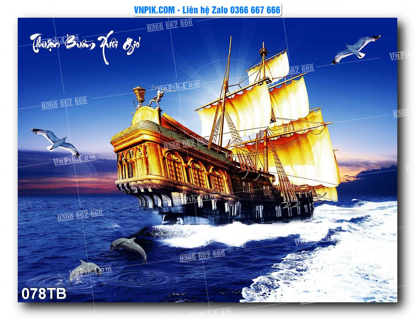 Tranh thuận buồm xuôi gió file PSD mẫu 078TB