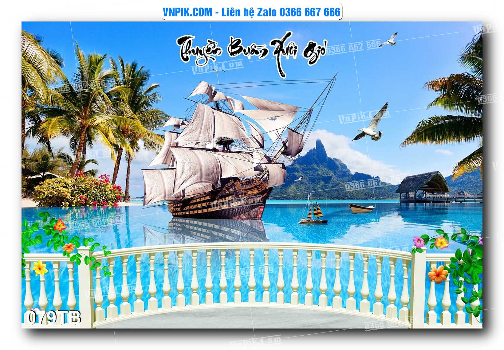 Tranh thuận buồm xuôi gió file PSD mẫu 079TB