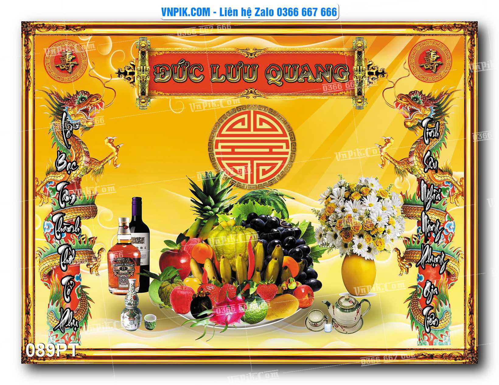 Tranh dán phòng thờ, bàn thờ, tranh mâm ngũ quả mẫu số 089PT