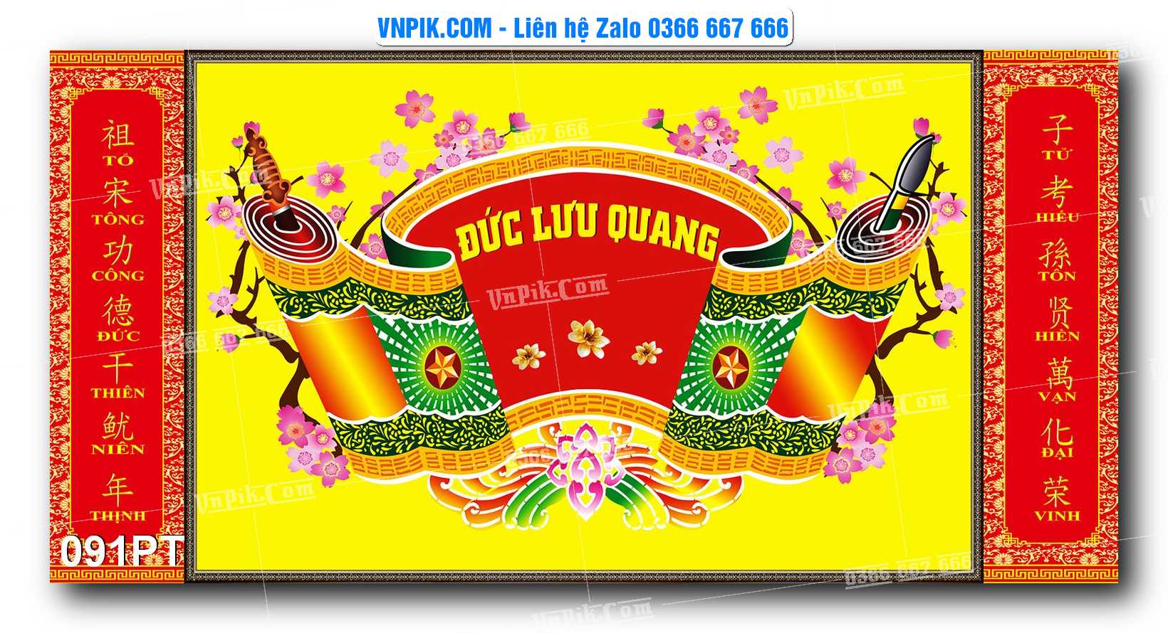 Tranh dán phòng thờ, bàn thờ, tranh mâm ngũ quả mẫu số 091PT