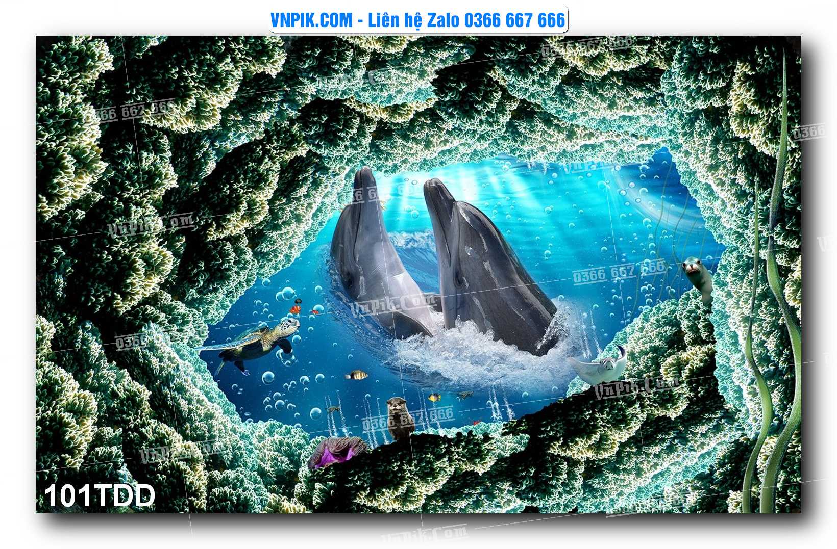 Tranh đại dương – cá heo 3D – tranh bể cá 101TDD