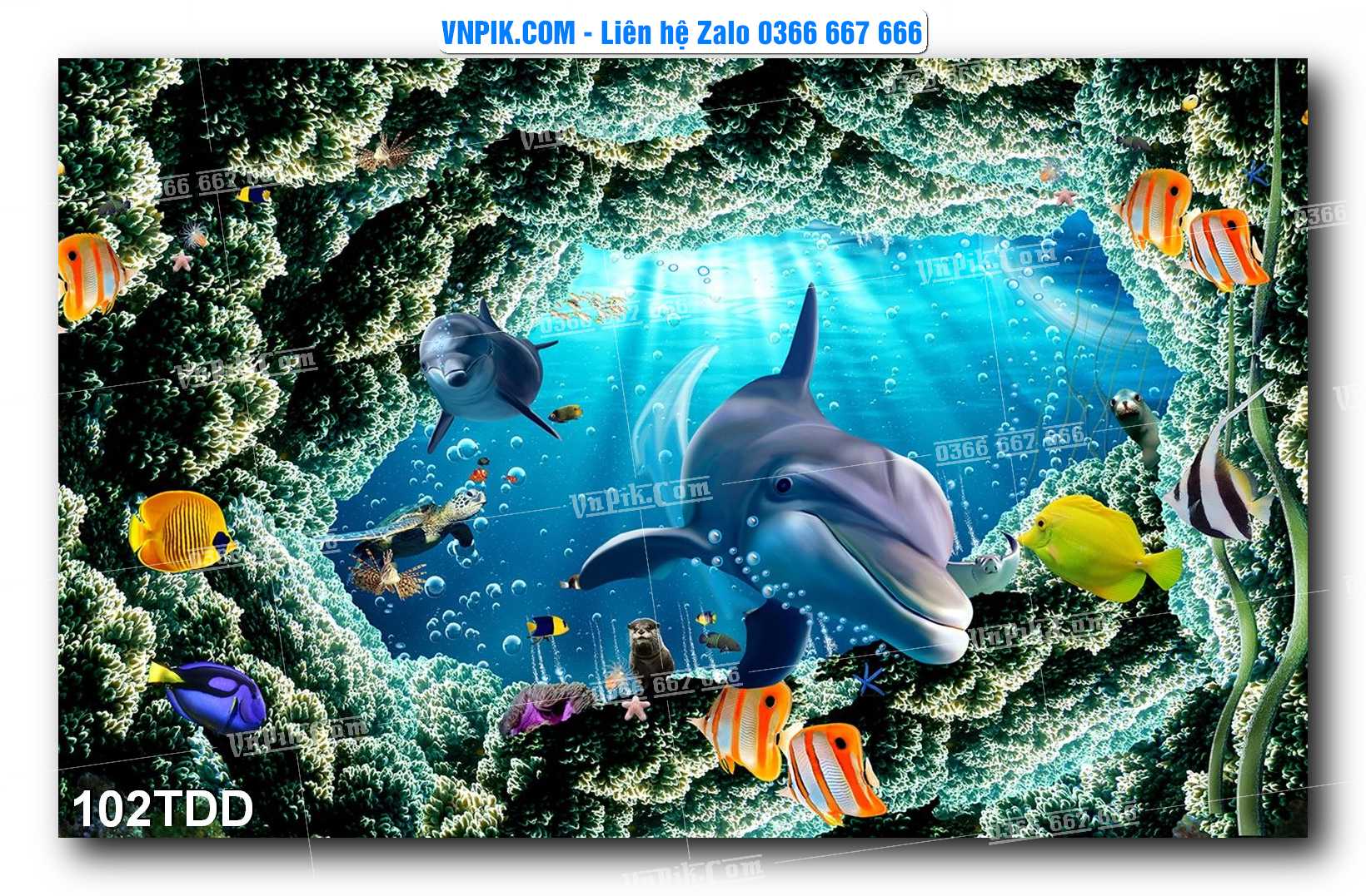 Tranh đại dương – cá heo 3D – tranh bể cá 102TDD