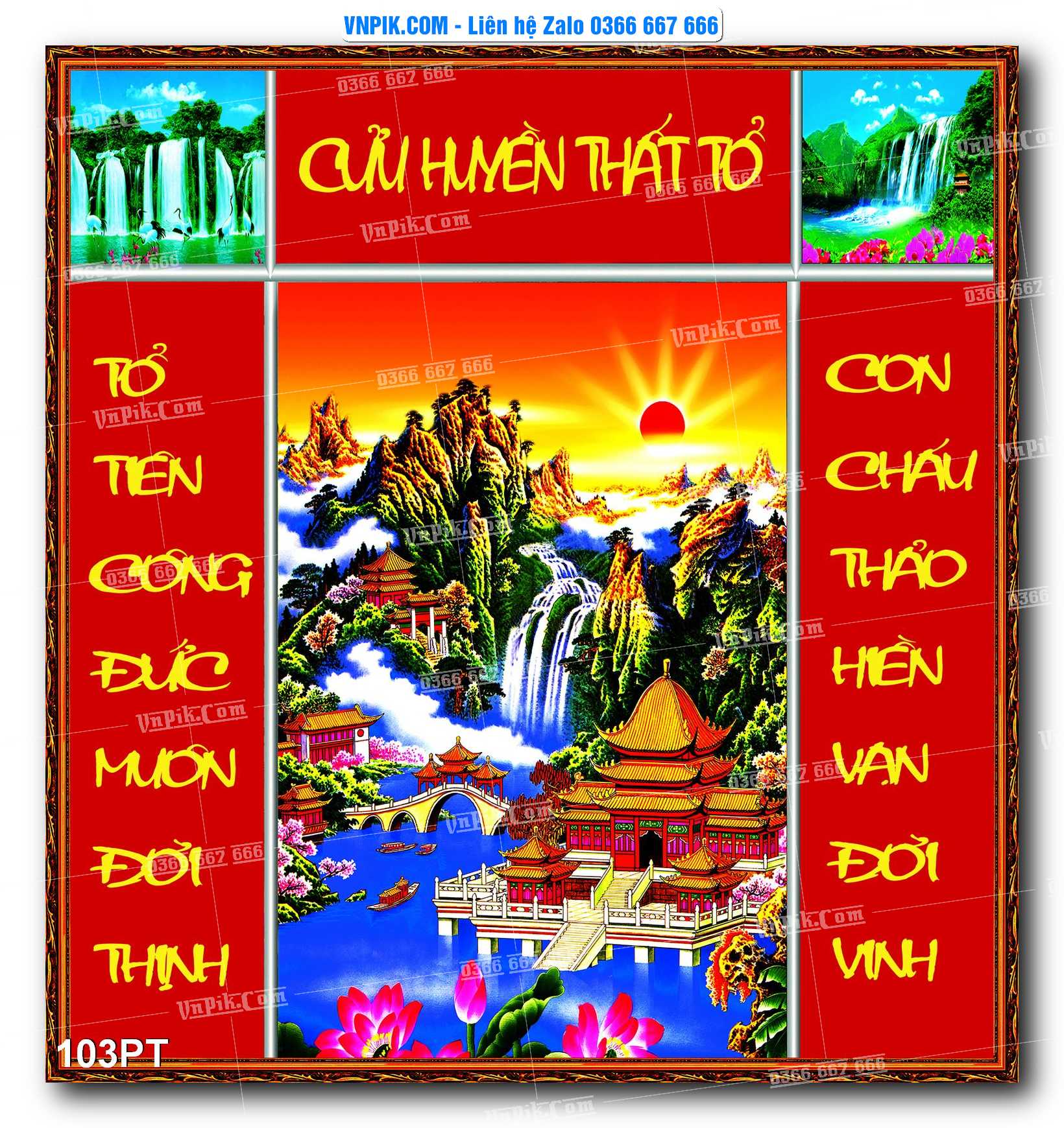 Tranh dán phòng thờ, bàn thờ, tranh mâm ngũ quả mẫu số 103PT