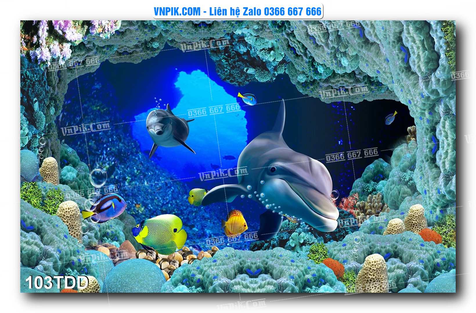Tranh đại dương – cá heo 3D – tranh bể cá 103TDD