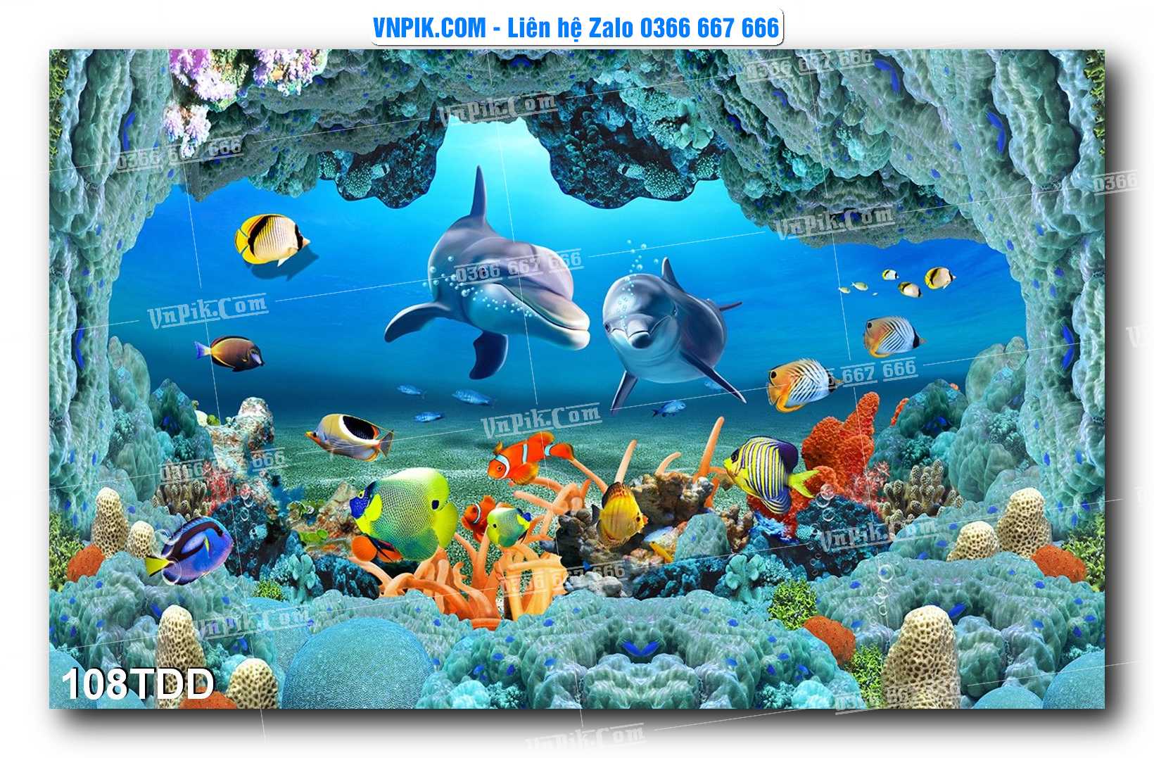Tranh đại dương – cá heo 3D – tranh bể cá 108TDD