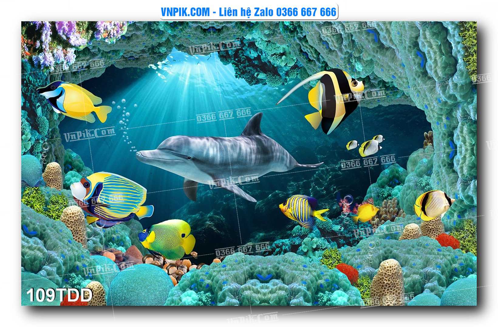 Tranh đại dương – cá heo 3D – tranh bể cá 109TDD