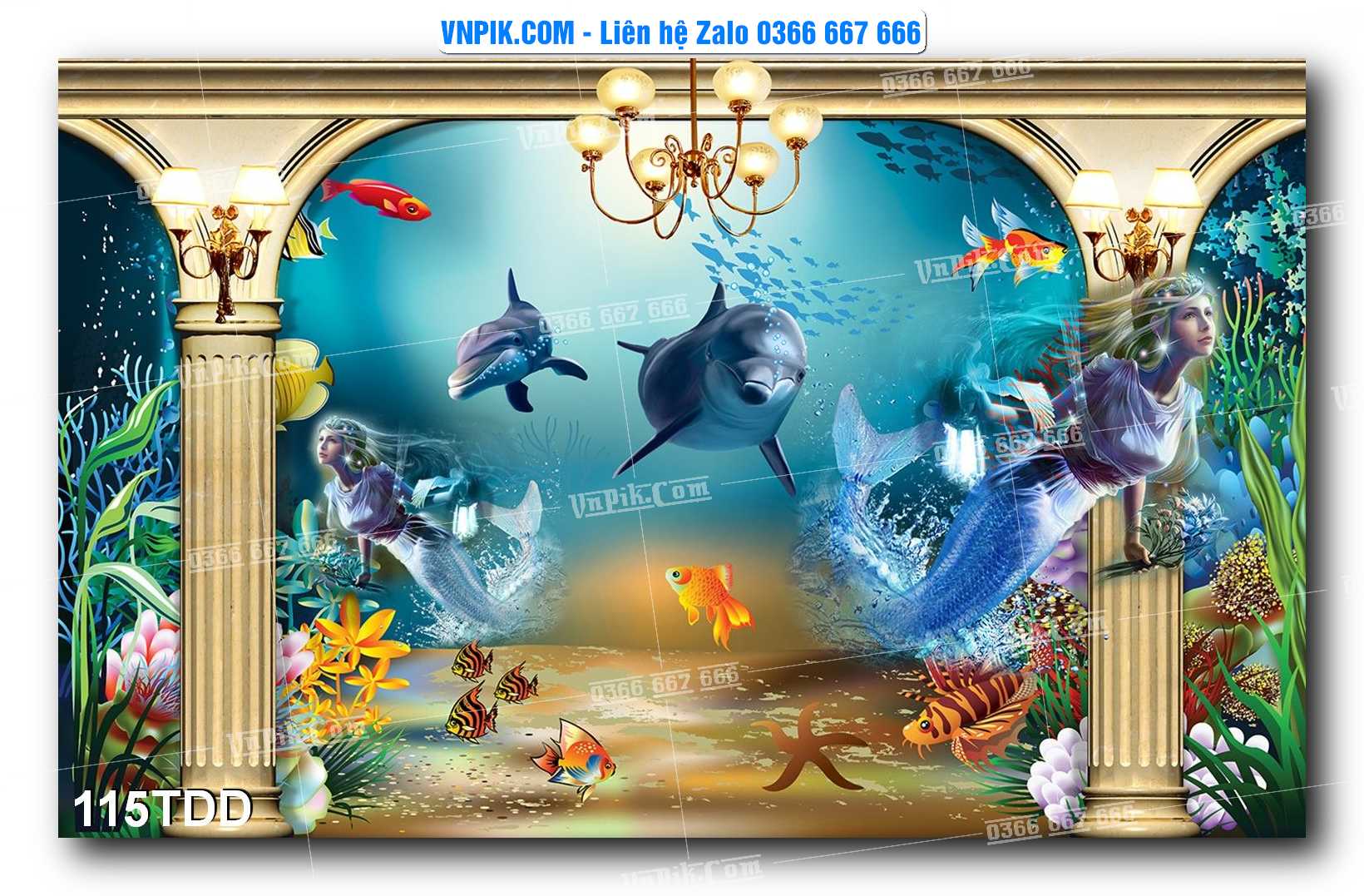 Tranh đại dương – cá heo 3D – tranh bể cá 114TDD