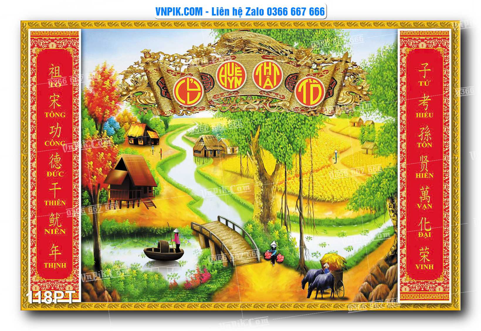 Tranh dán phòng thờ, bàn thờ, tranh mâm ngũ quả mẫu số 118PT