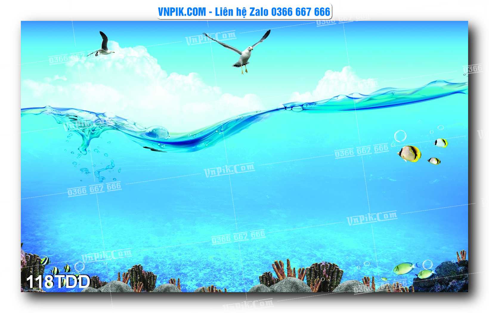 Tranh đại dương – cá heo 3D – tranh bể cá 118TDD