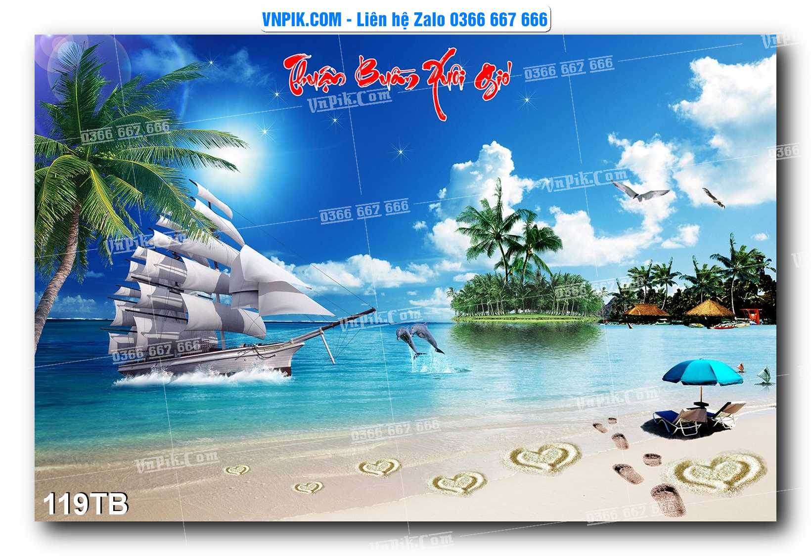 Tranh thuận buồm xuôi gió file PSD mẫu 119TB