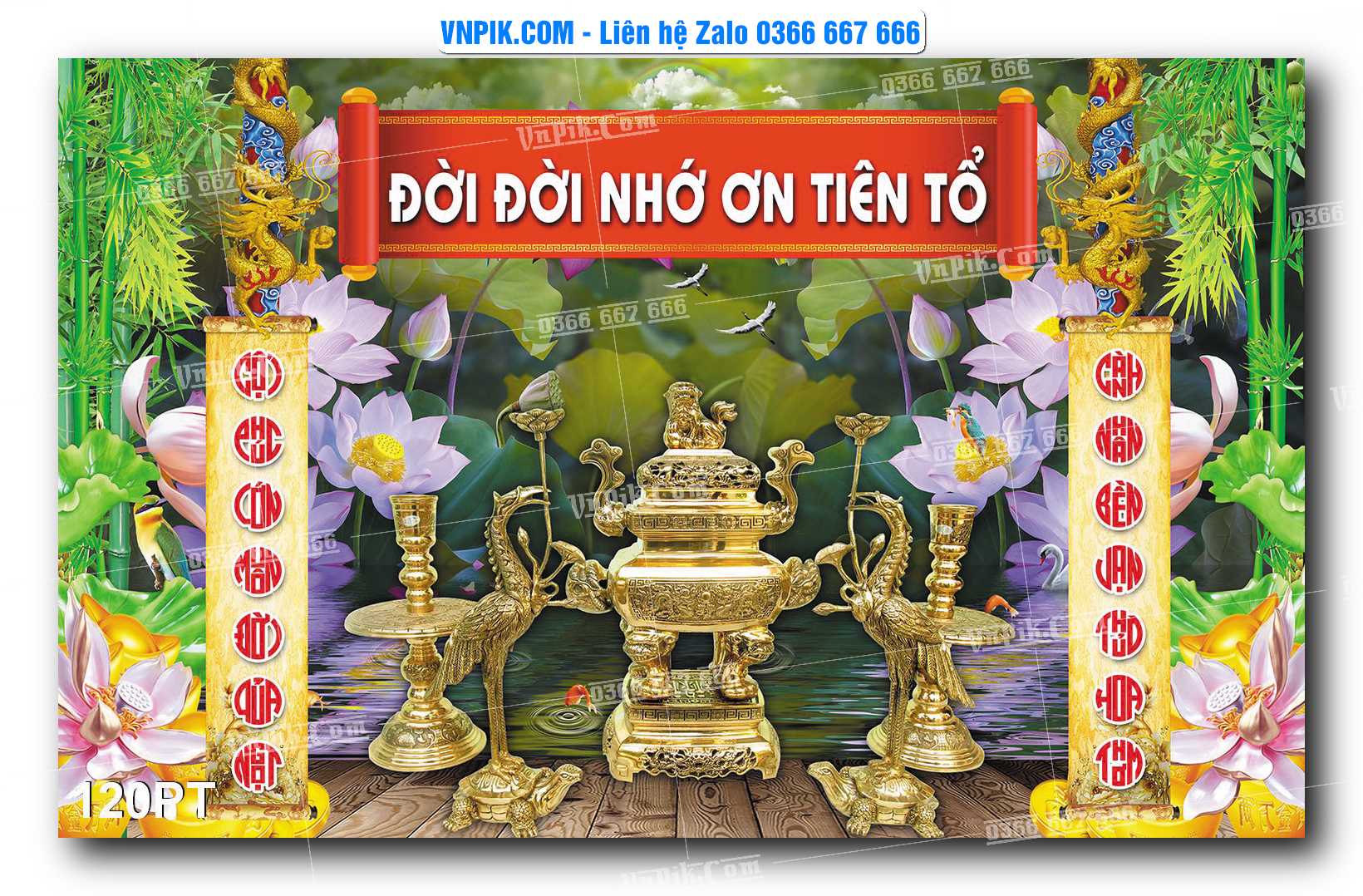 Tranh dán phòng thờ, bàn thờ, tranh mâm ngũ quả mẫu số 120PT