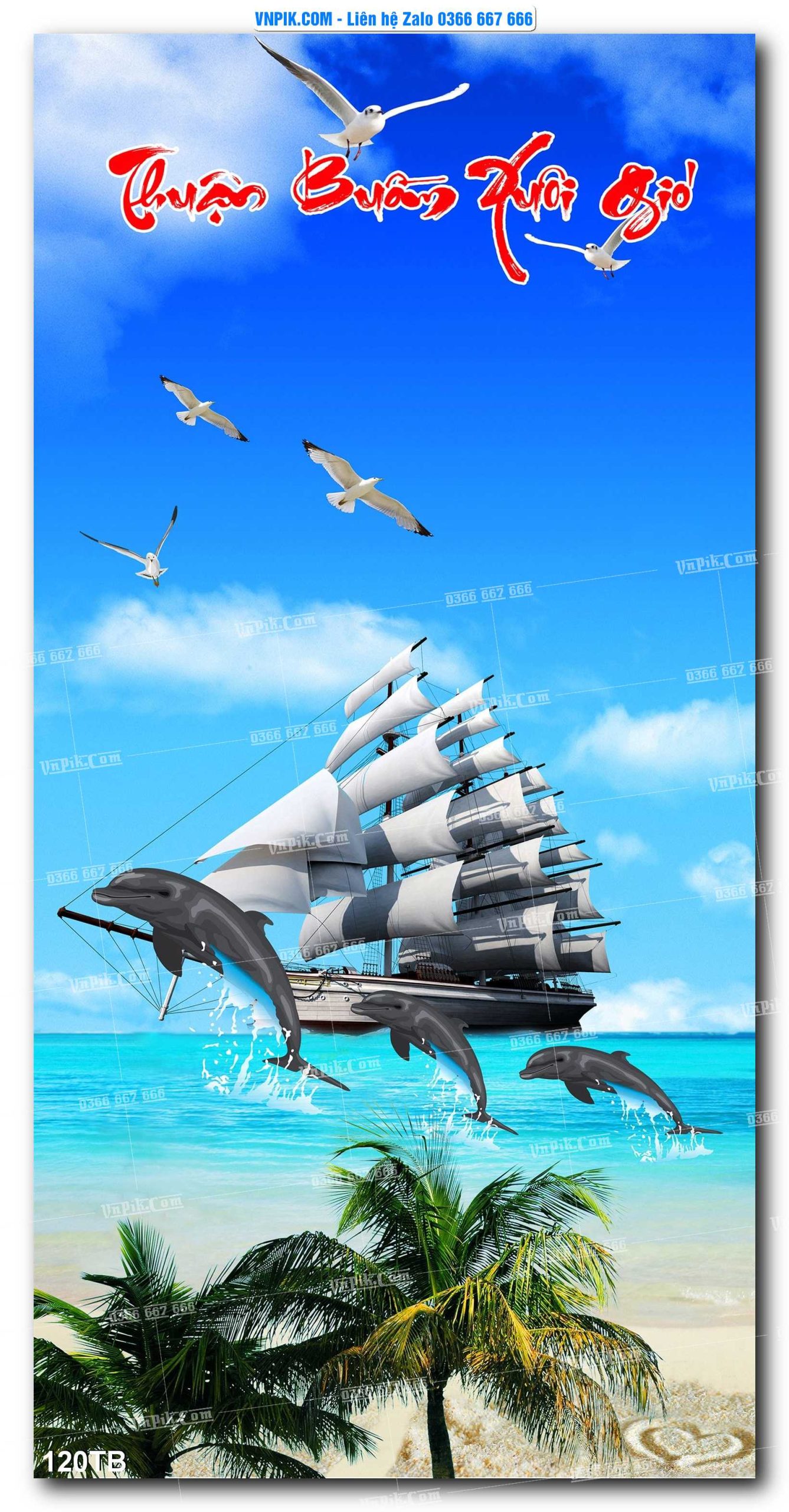 Tranh thuận buồm xuôi gió file PSD mẫu 120TB