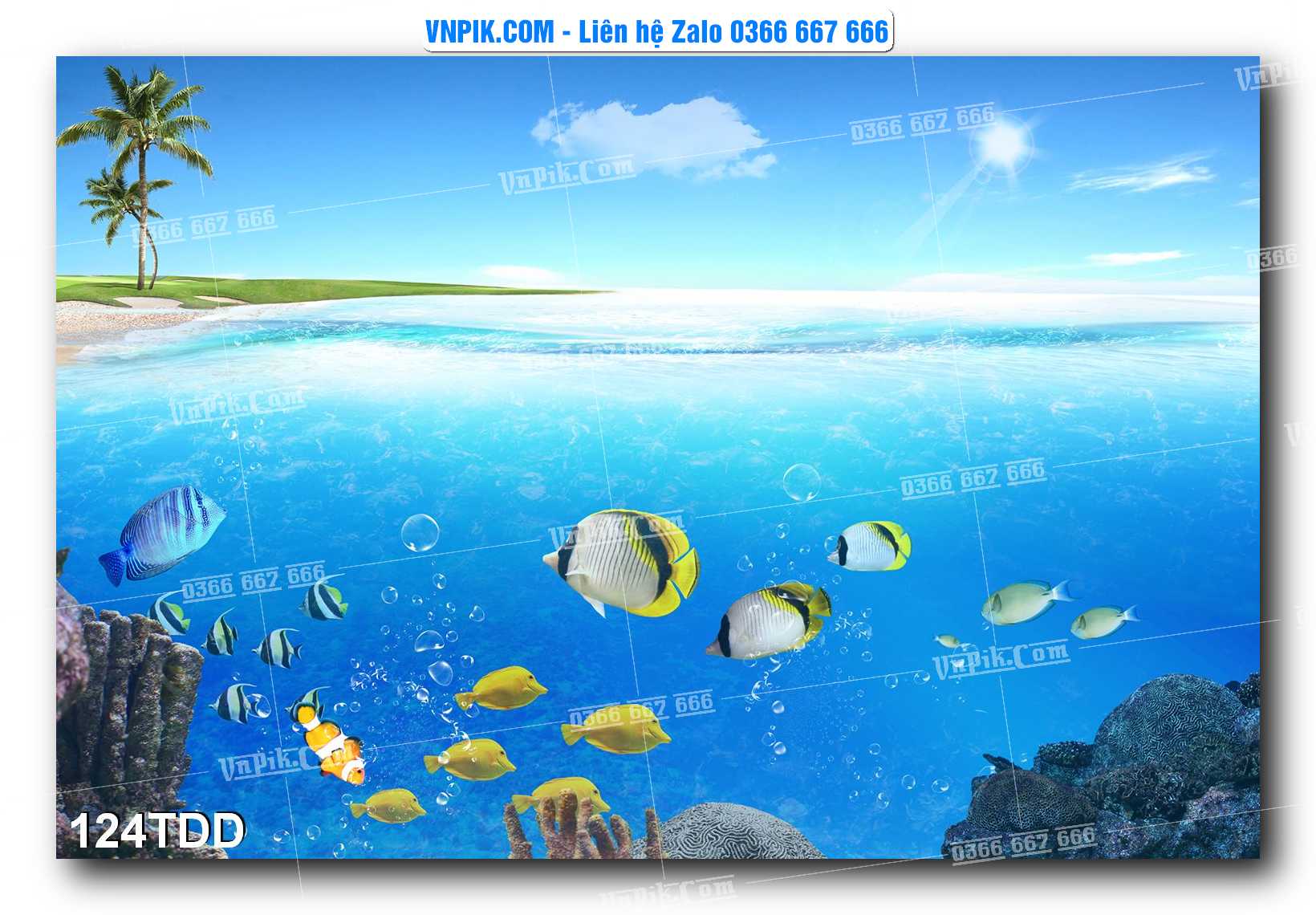 Tranh đại dương – cá heo 3D – tranh bể cá 124TDD