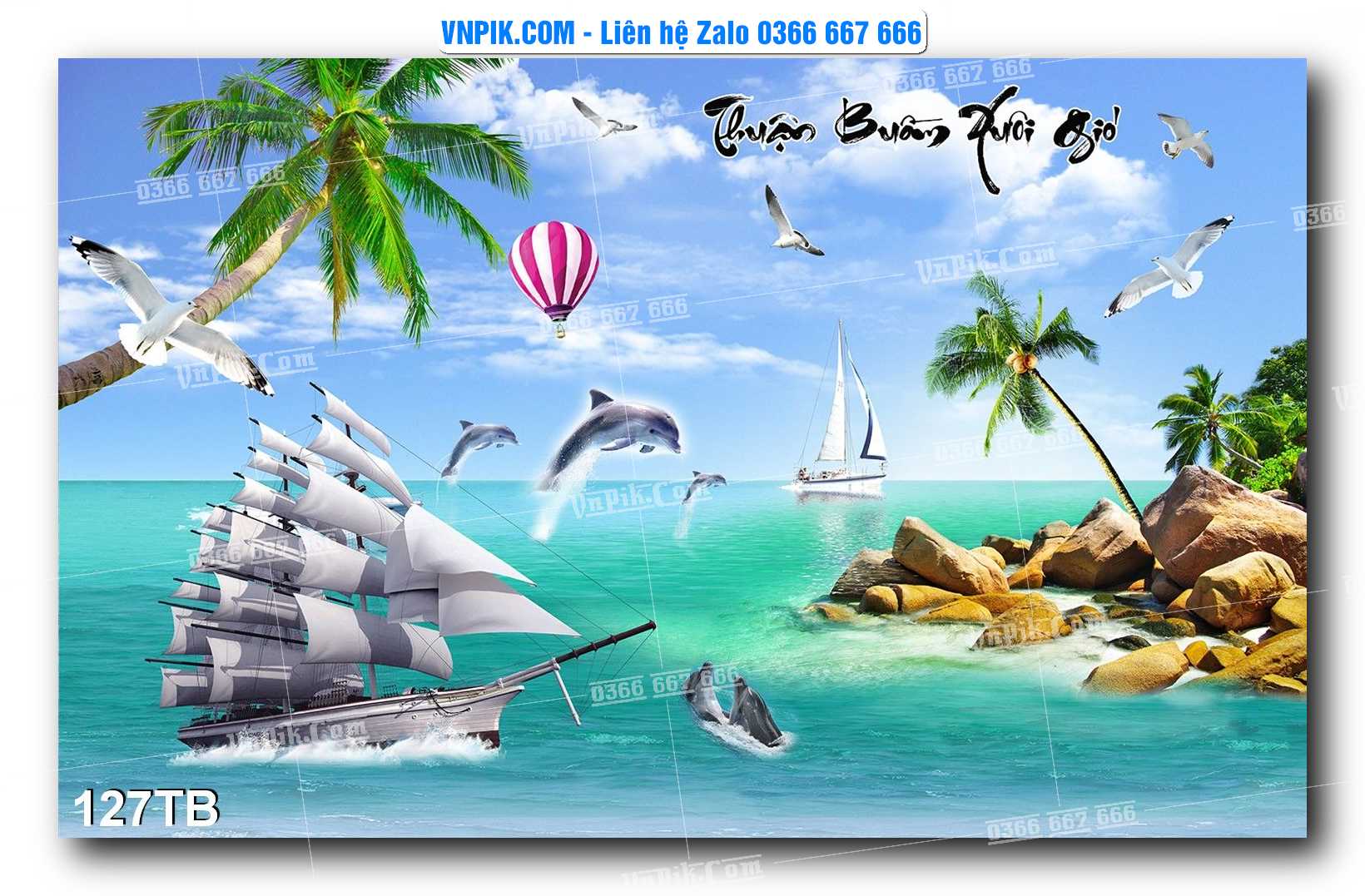 Tranh thuận buồm xuôi gió file PSD mẫu 127TB