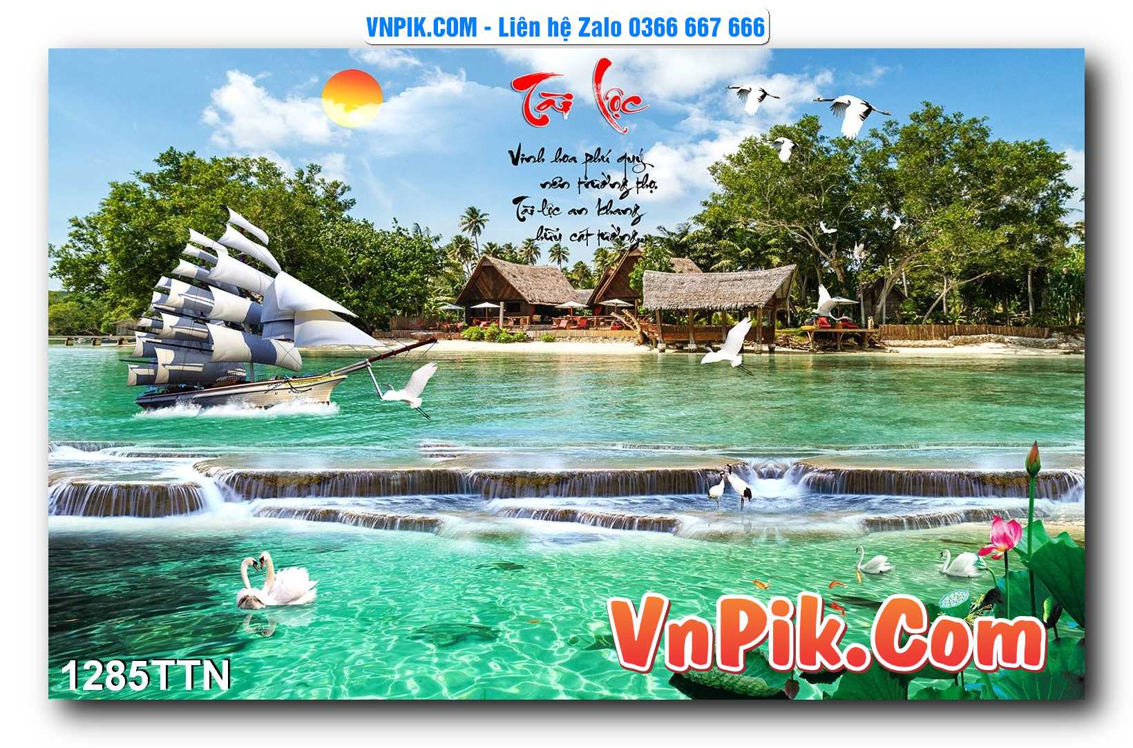Tranh thác nước – Tranh phong thủy – Tranh treo tường mã 1285TTN