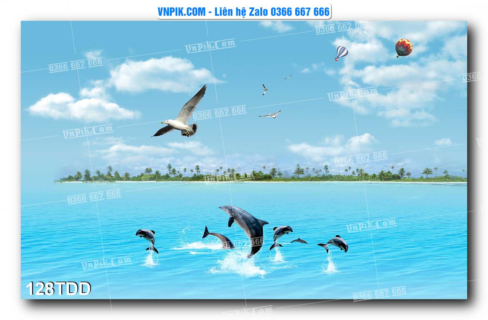 Tranh đại dương – cá heo 3D – tranh bể cá 128TDD