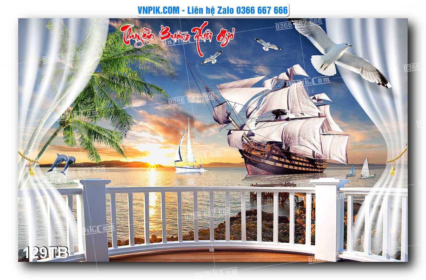 Tranh thuận buồm xuôi gió file PSD mẫu 129TB