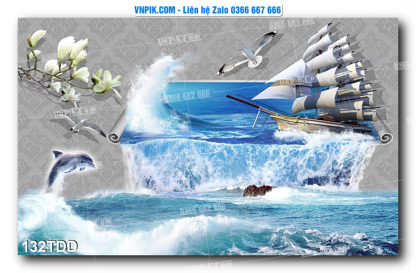 Tranh đại dương – cá heo 3D – tranh bể cá 132TDD