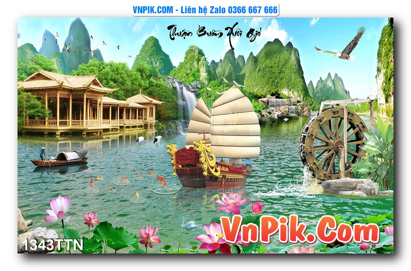 Tranh thác nước – Tranh phong thủy – Tranh treo tường mã 1343TTN