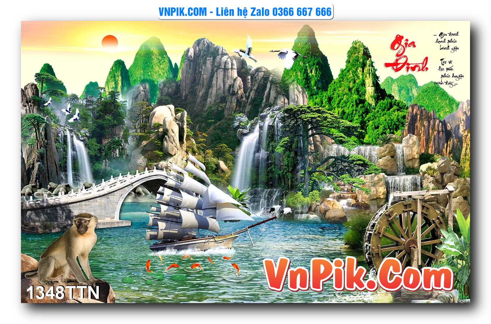 Tranh thác nước – Tranh phong thủy – Tranh treo tường mã 1348TTN