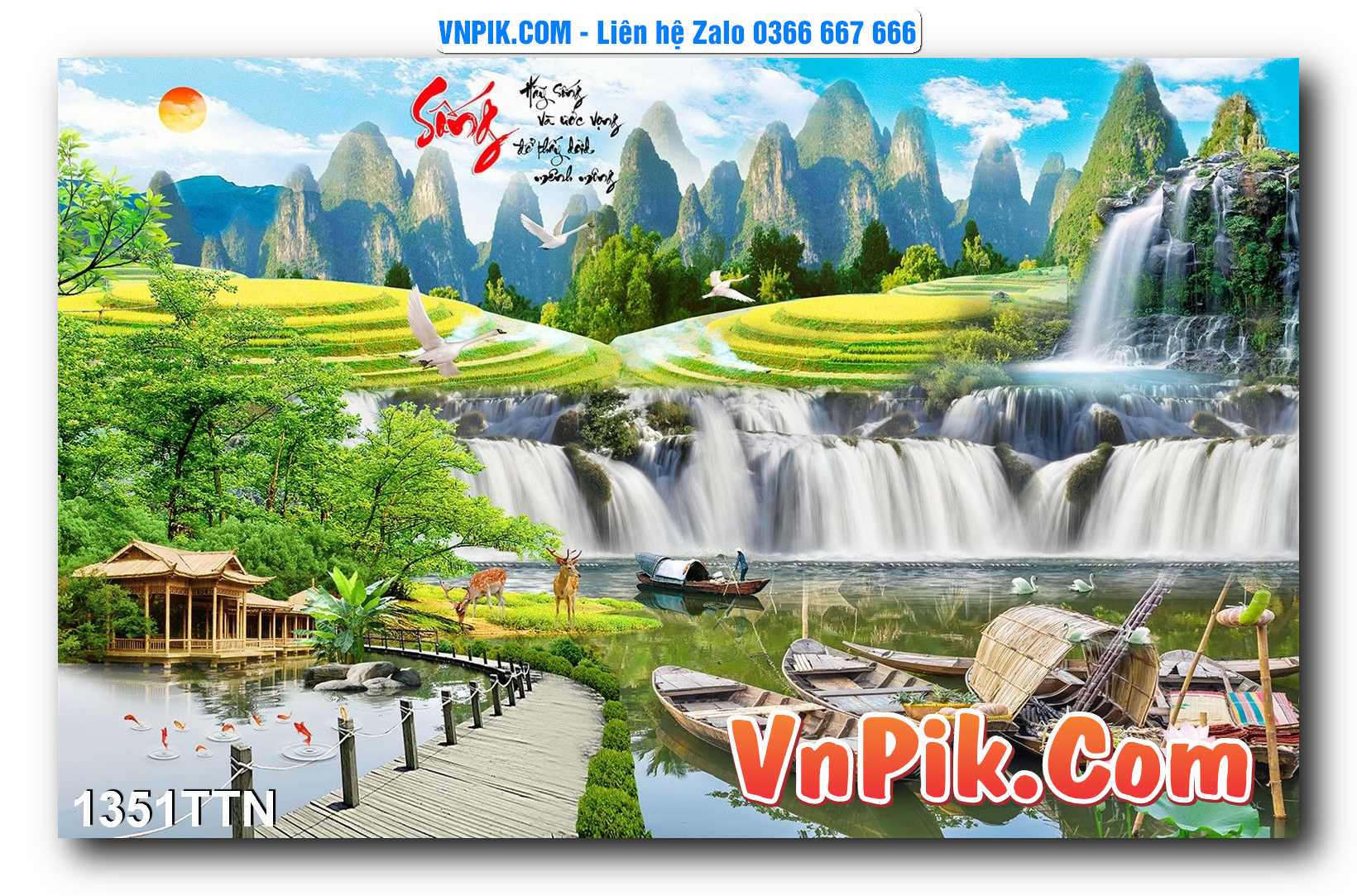 Tranh thác nước – Tranh phong thủy – Tranh treo tường mã 1351TTN