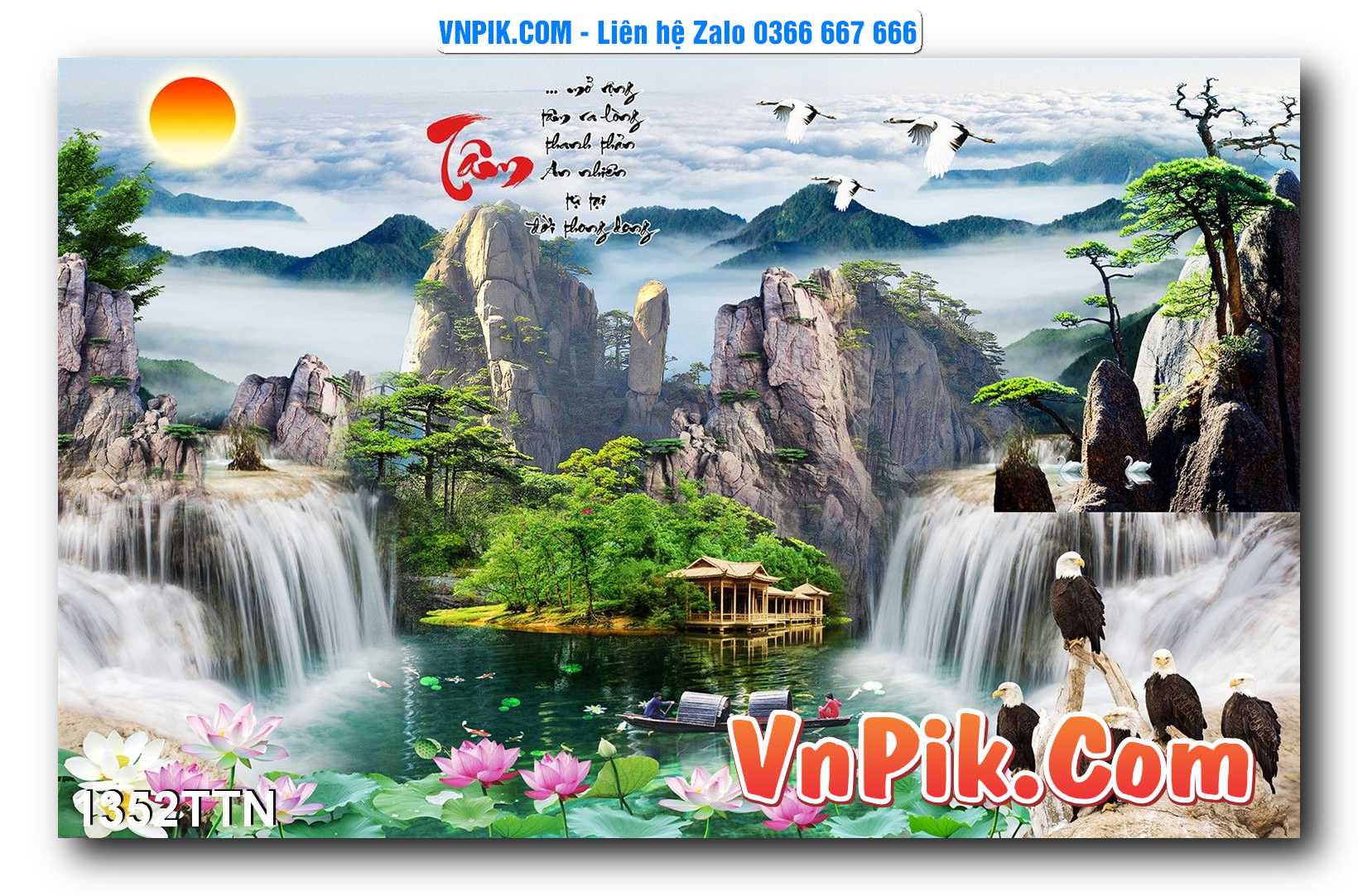 Tranh thác nước – Tranh phong thủy – Tranh treo tường mã 1352TTN