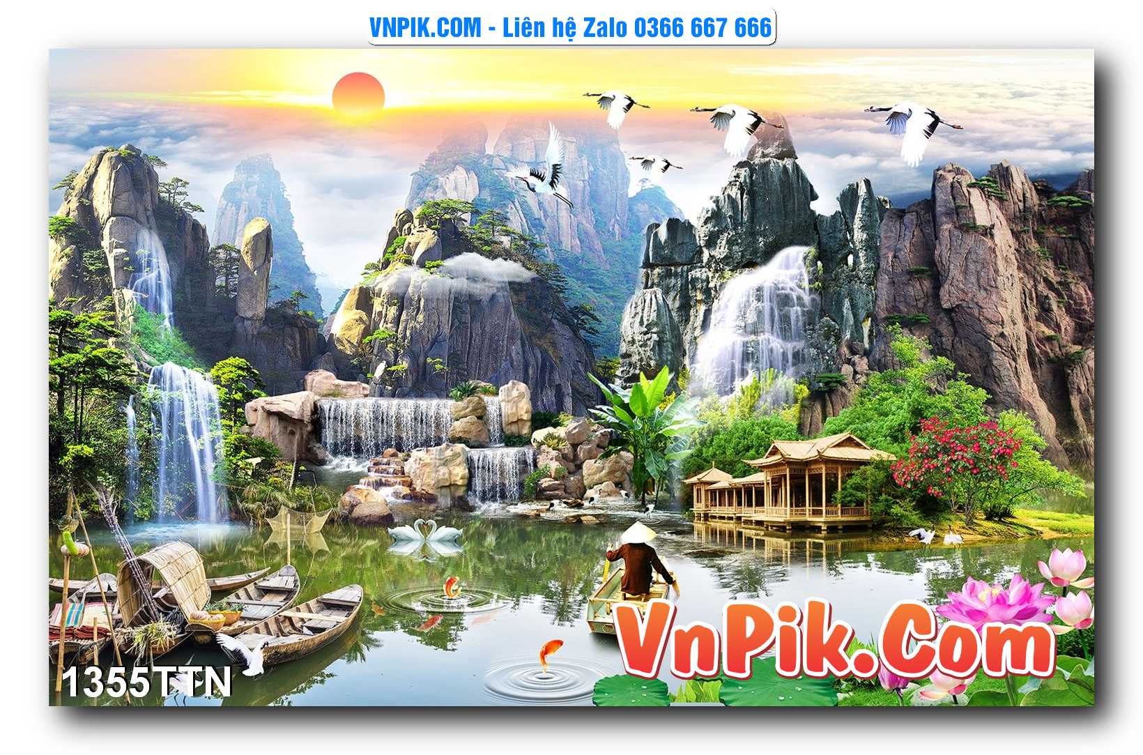 Tranh thác nước – Tranh phong thủy – Tranh treo tường mã 1355TTN