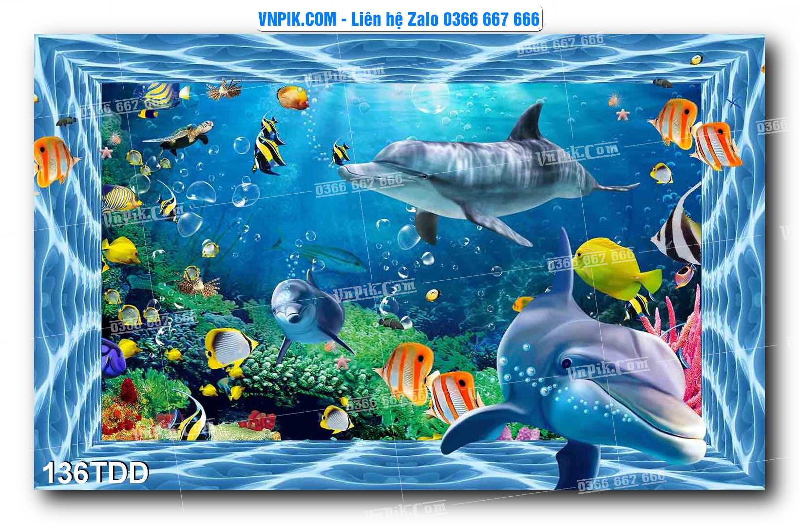 Tranh đại dương – cá heo 3D – tranh bể cá 136TDD